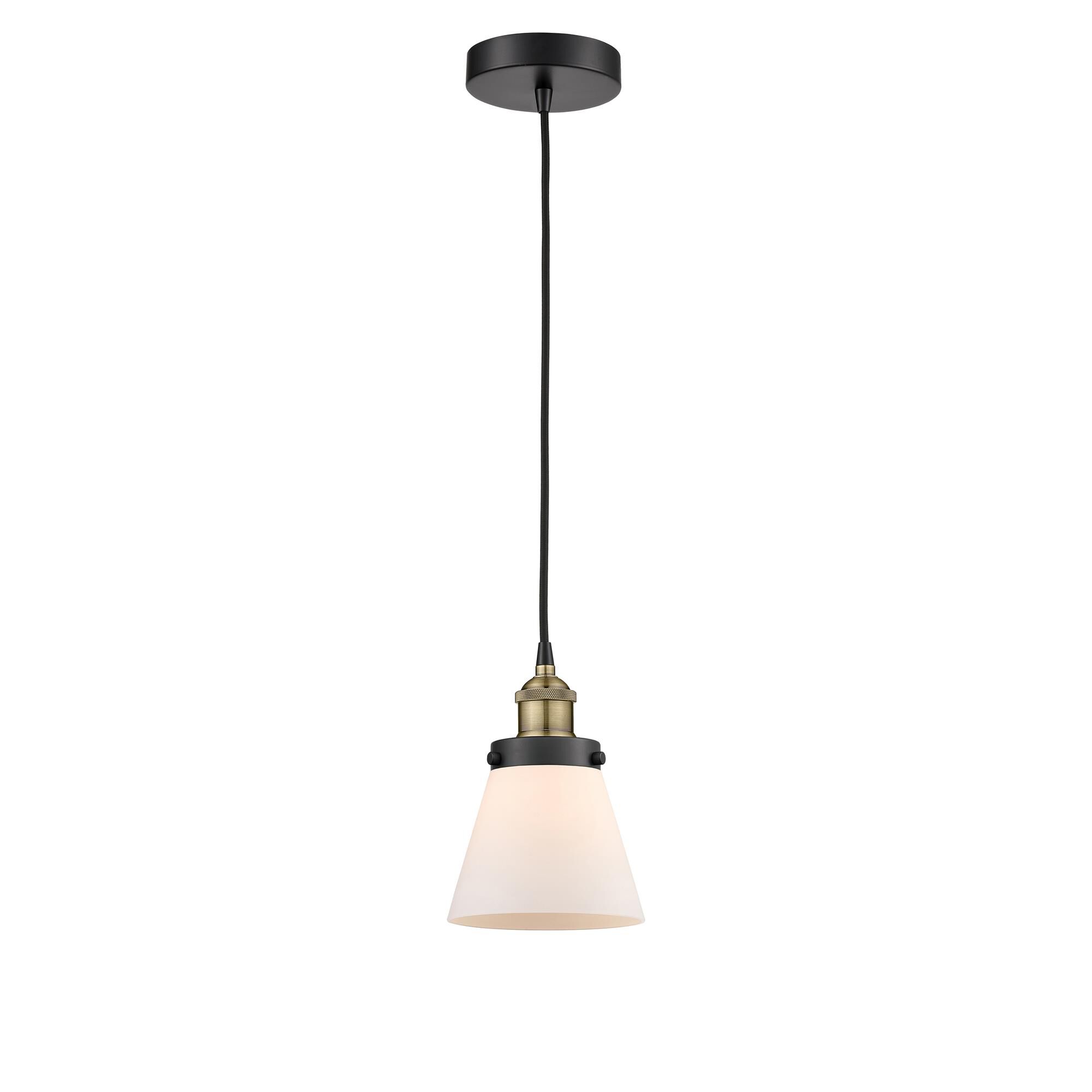 Shown in Black Antique Brass finish and Matte White glass