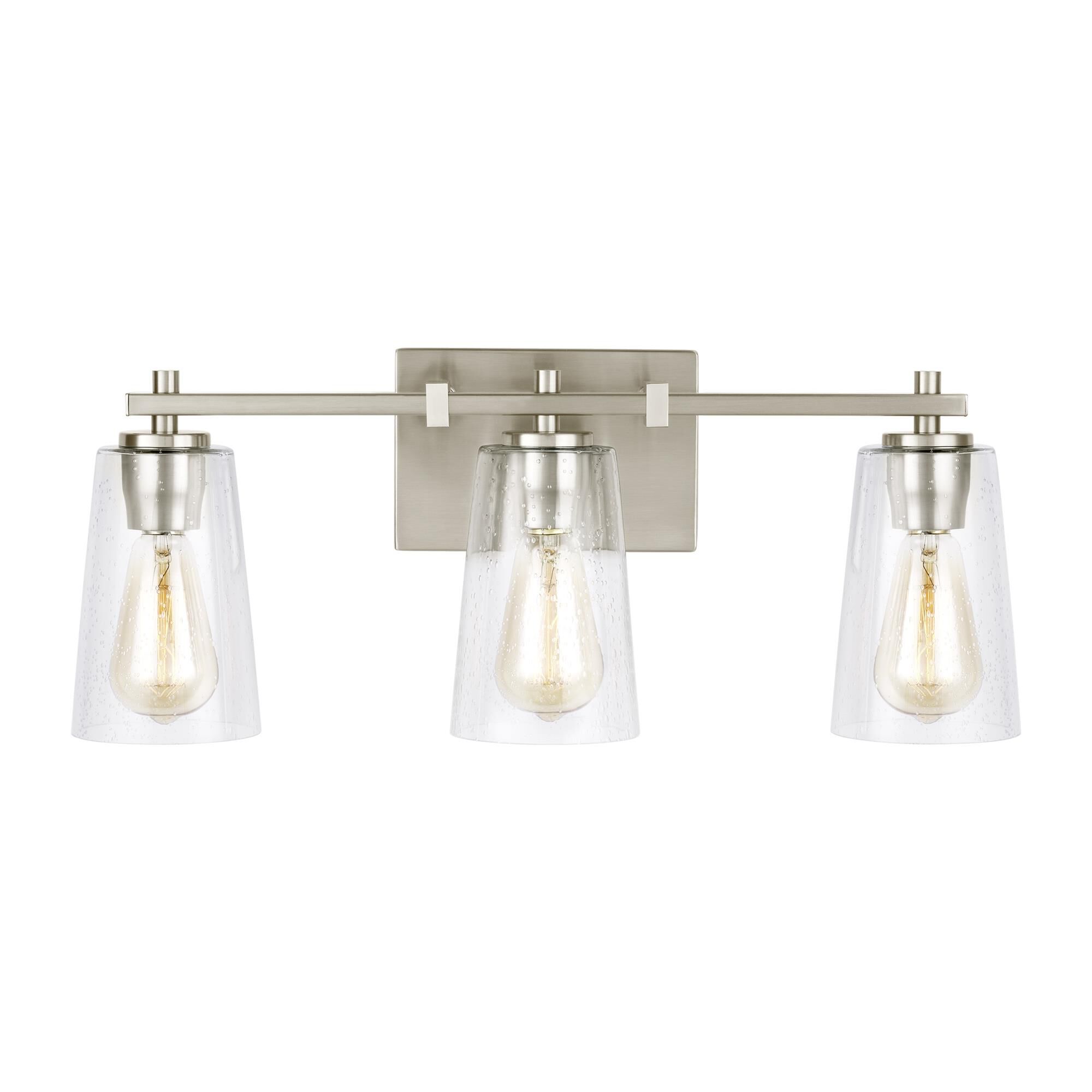 Shown in Satin Nickel finish and Clear Seeded glass