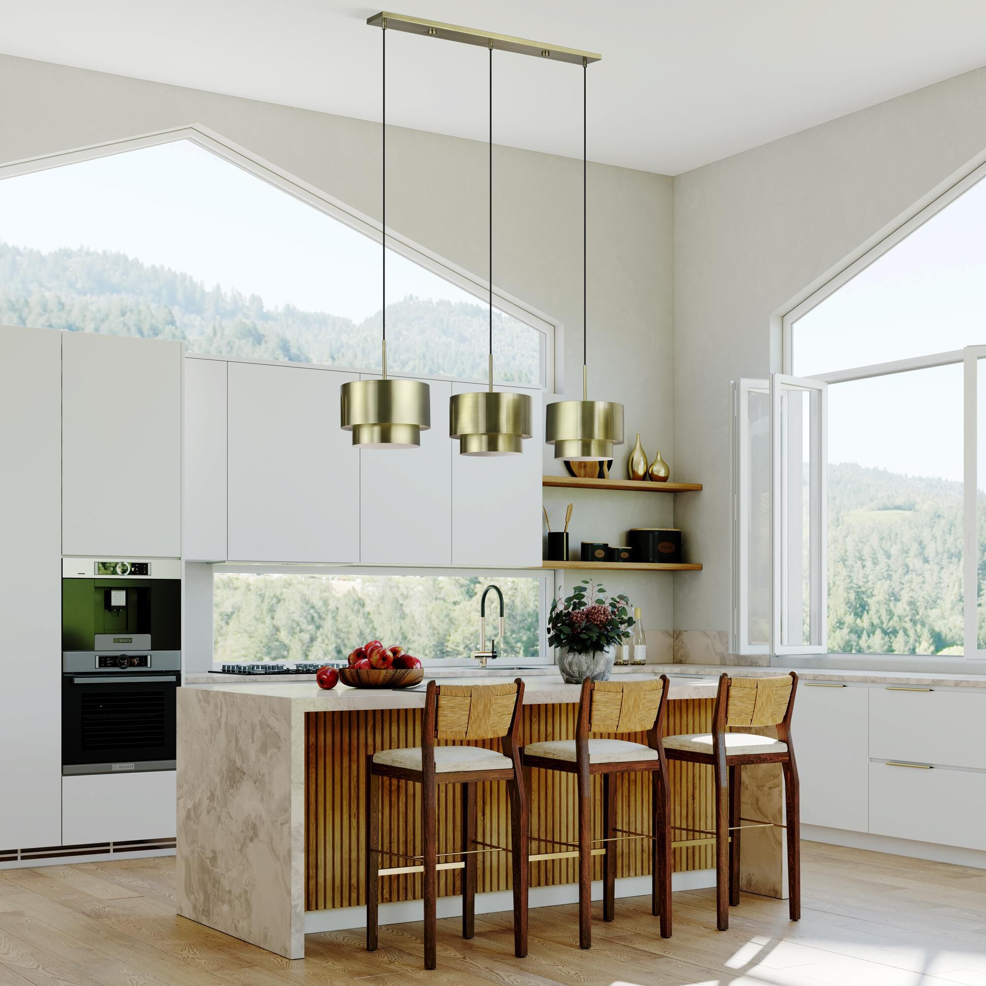 Shown in Antique Brass finish and Antique Brass Steel with Shiny White Inside shade