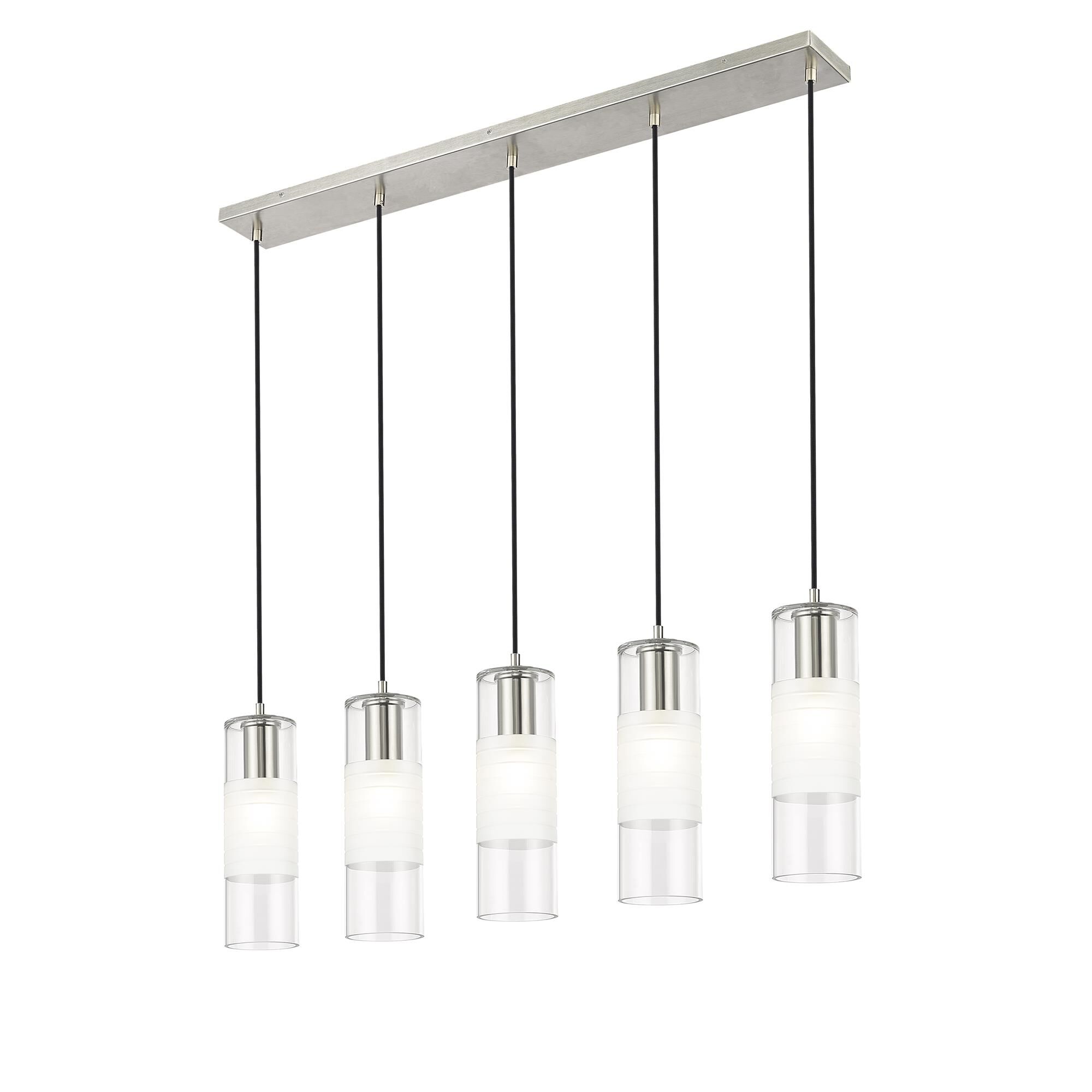 Shown in Brushed Nickel finish and Clear+frosted glass and Clear+frosted shade