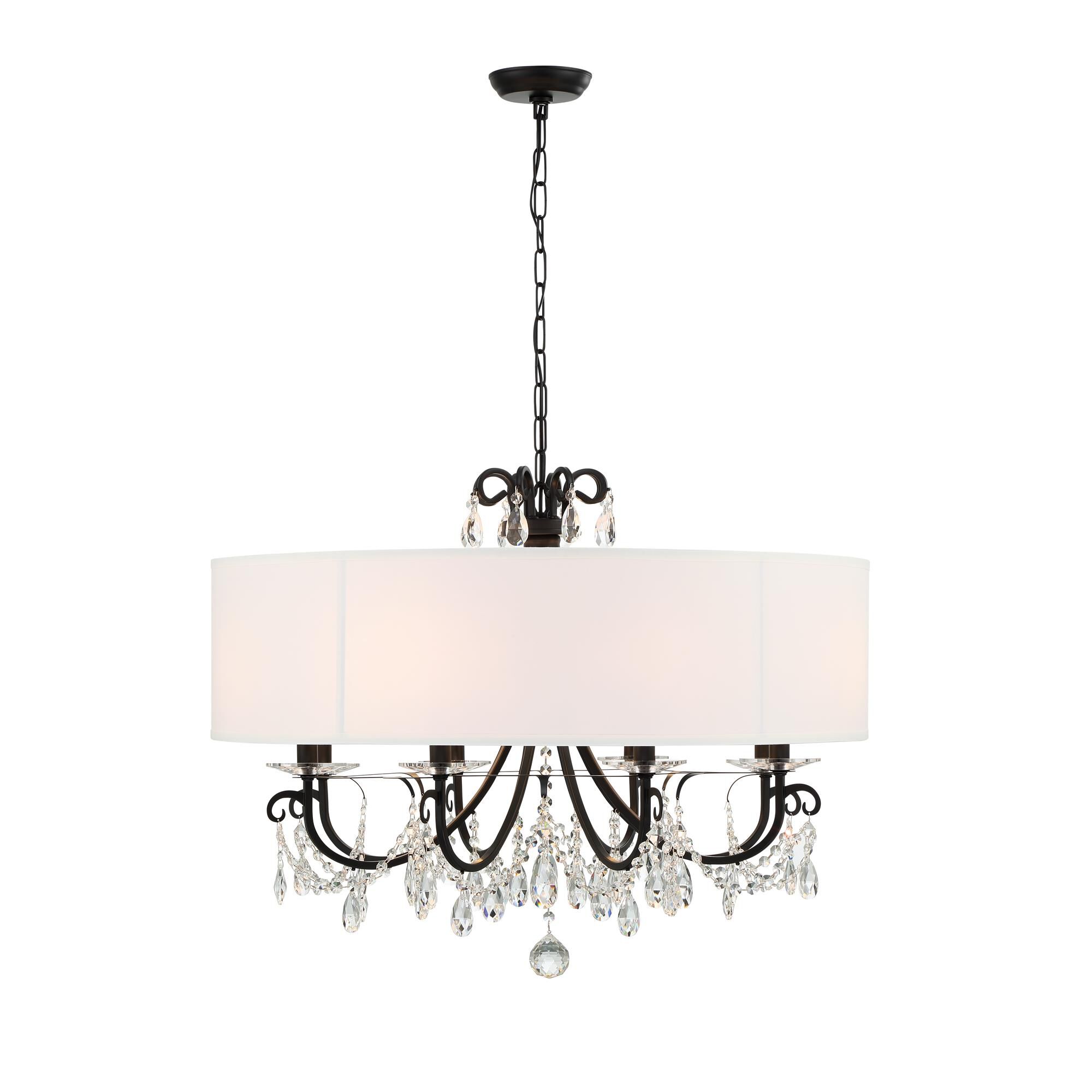 Shown in Matte Black finish and Hand Cut crystal and Silk shade