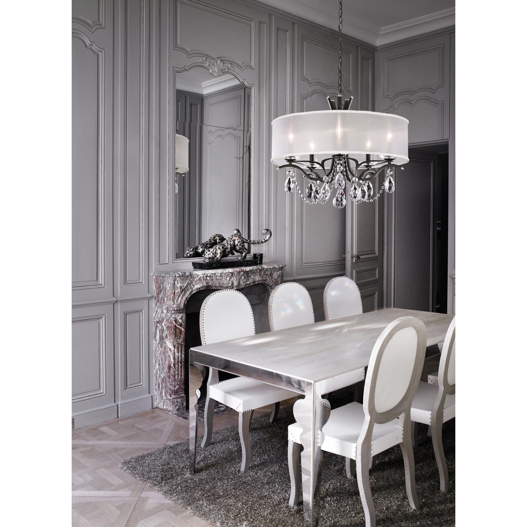 Shown in Heirloom Gold finish and Clear Heritage crystal and White Hardback shade