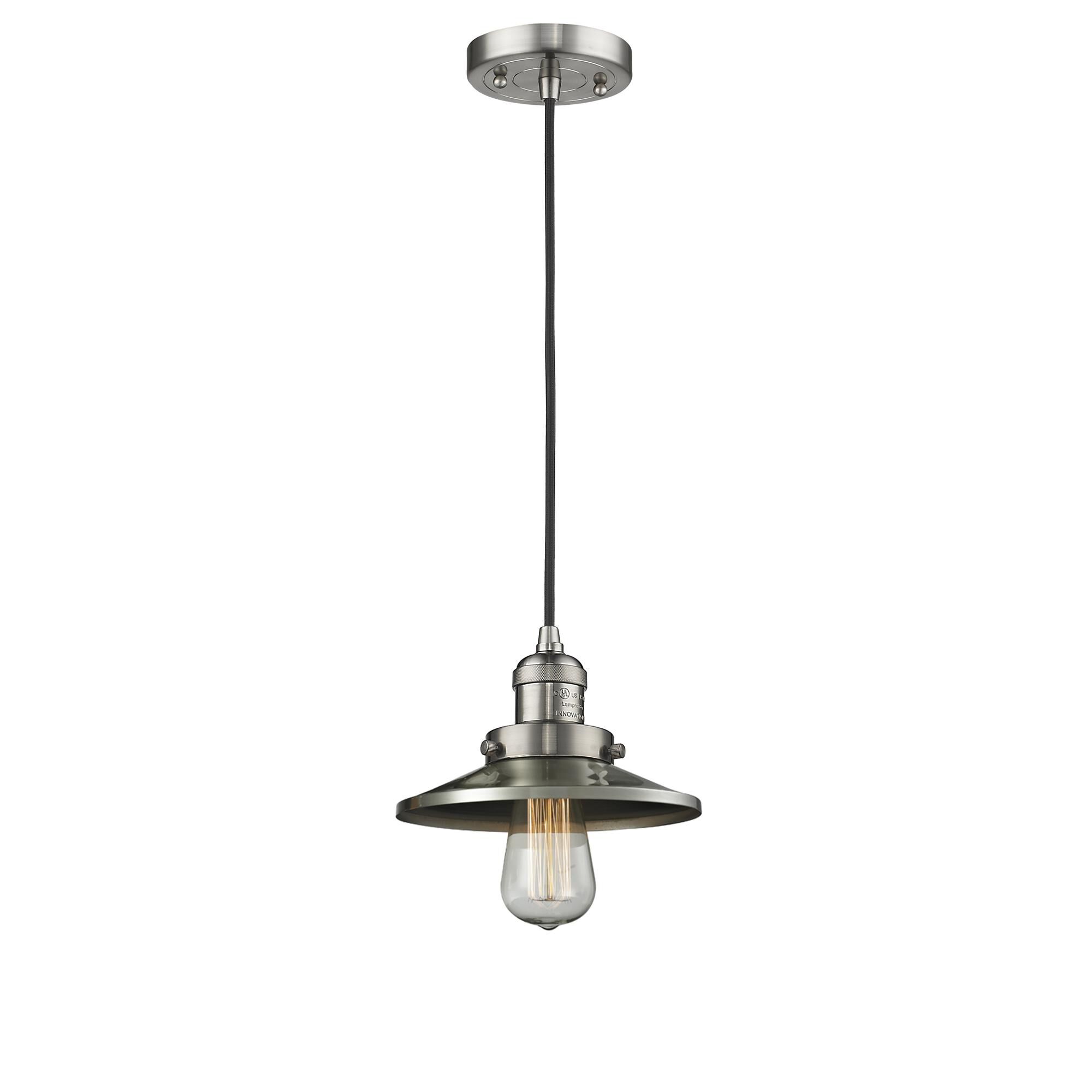 Shown in Brushed Satin Nickel finish and Brushed Satin Nickel shade