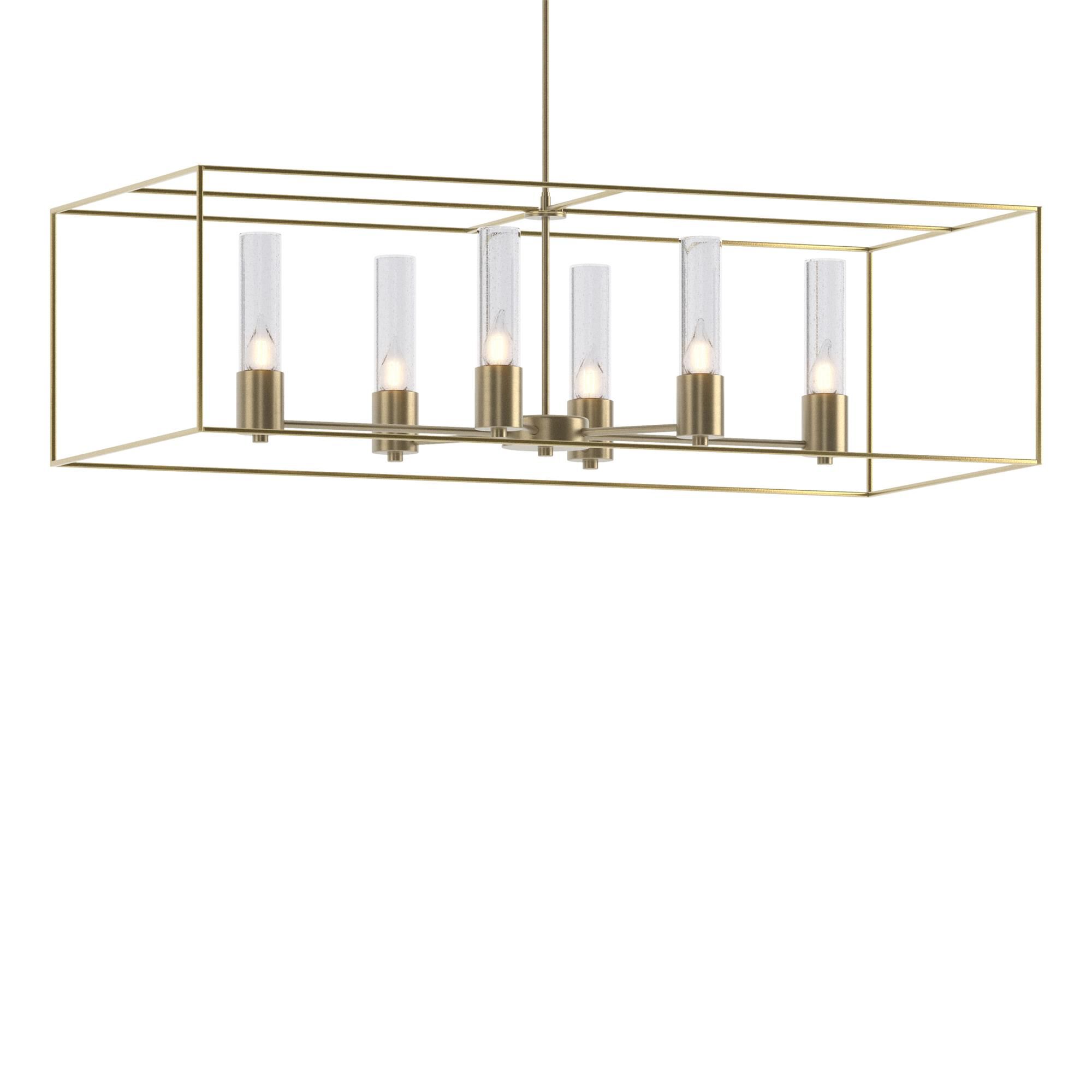 Shown in Soft Gold finish and Clear glass and Modern Brass accent
