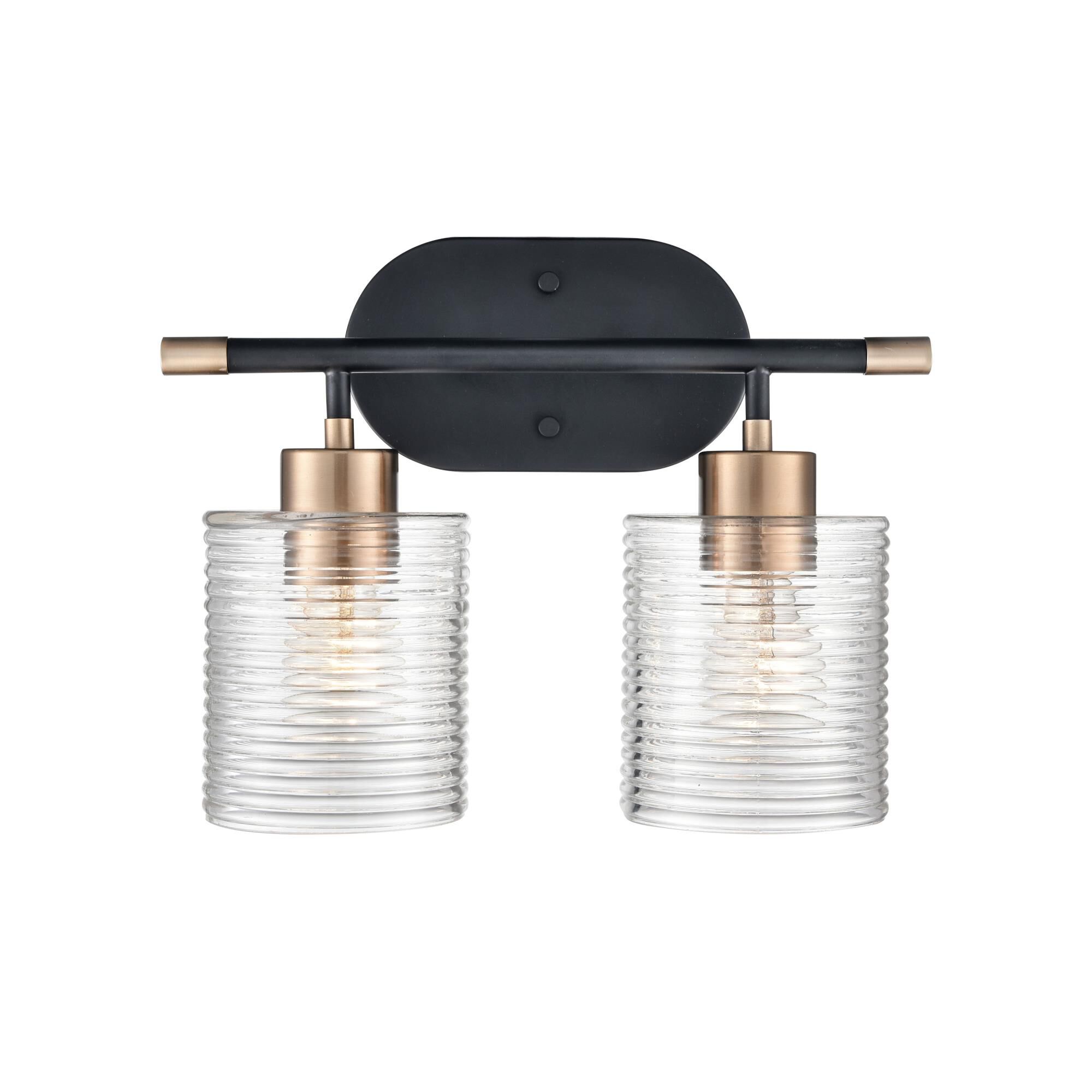 Shown in Matte Black Modern Gold finish and Clear Ribbed glass