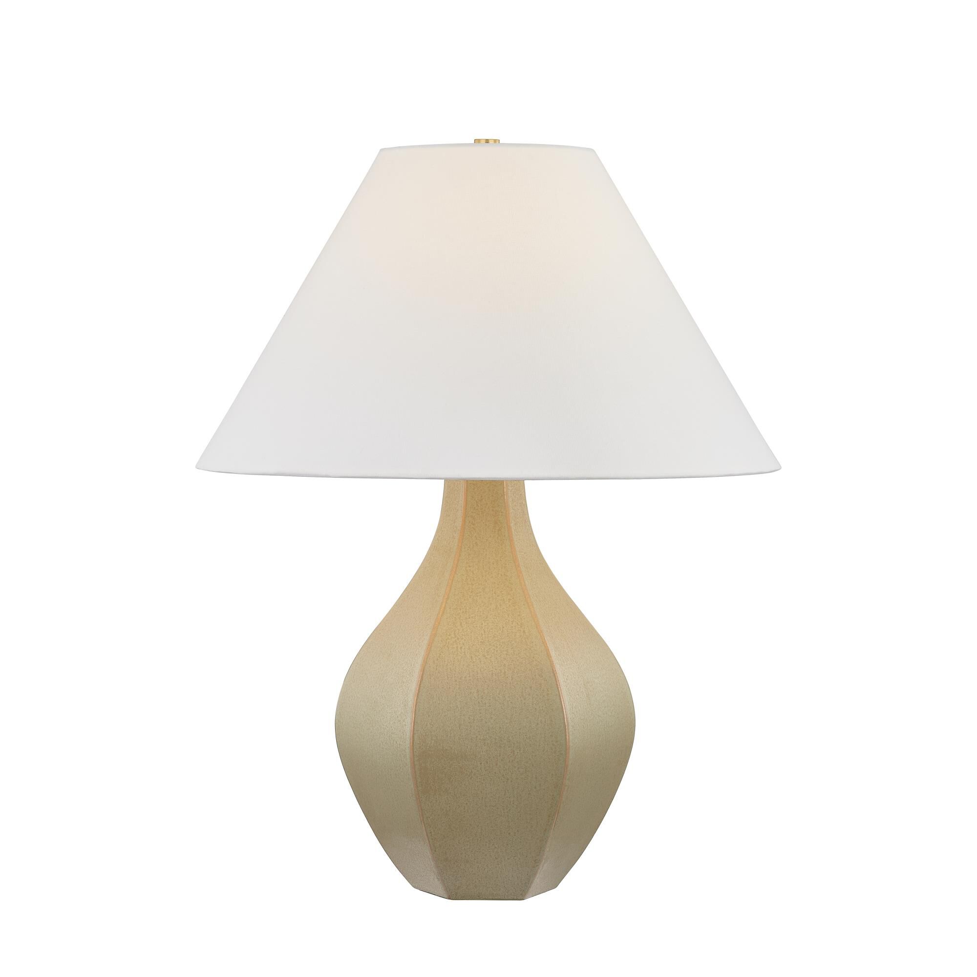 Shown in Aged Brass and Ceramic Cocoon finish and White shade