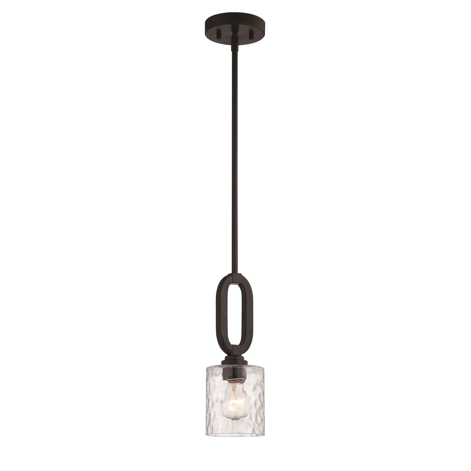 Shown in Flat Black finish and Clear Hammered glass and Glass shade