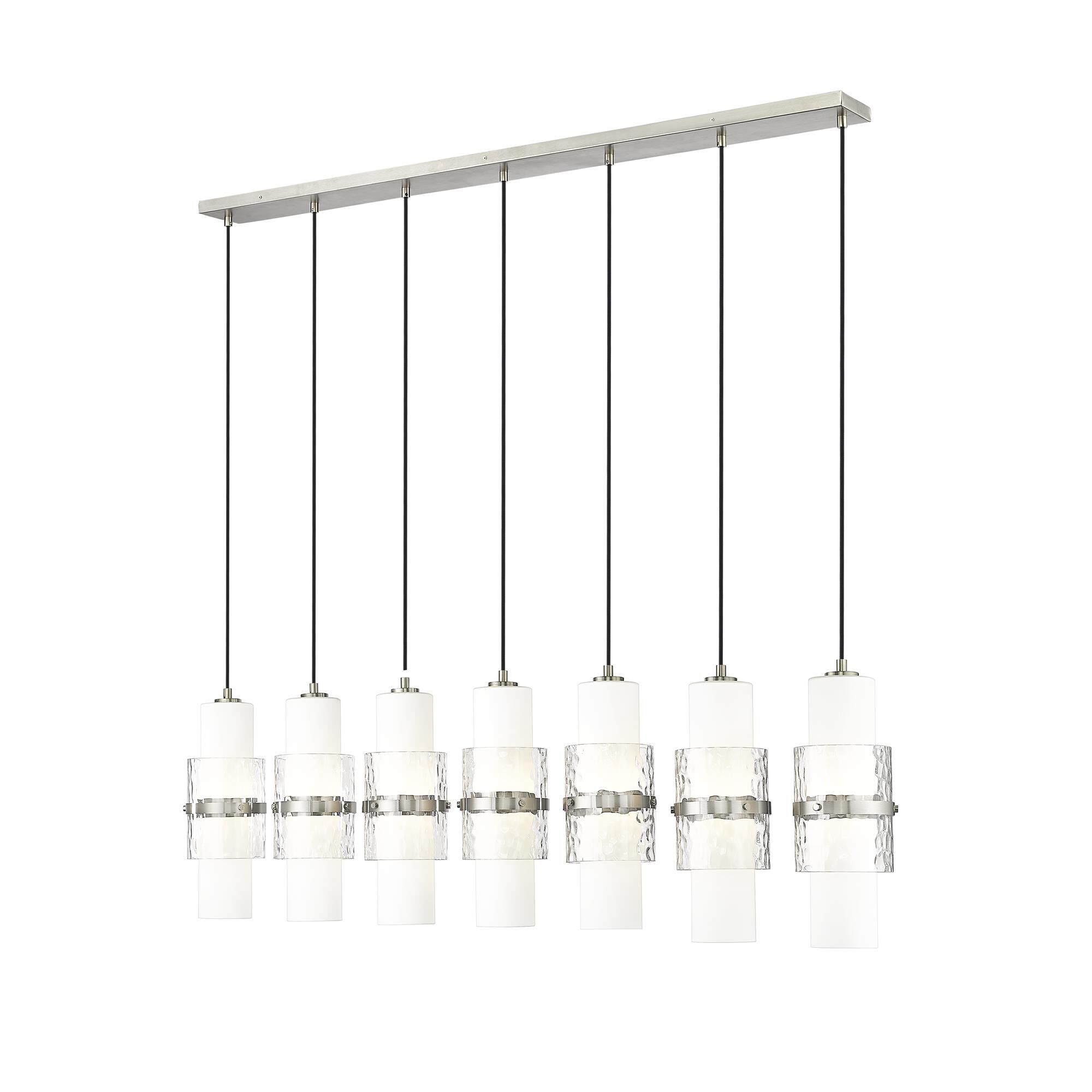 Shown in Brushed Nickel finish and Clear + Etched Opal glass and Clear + Etched Opal shade