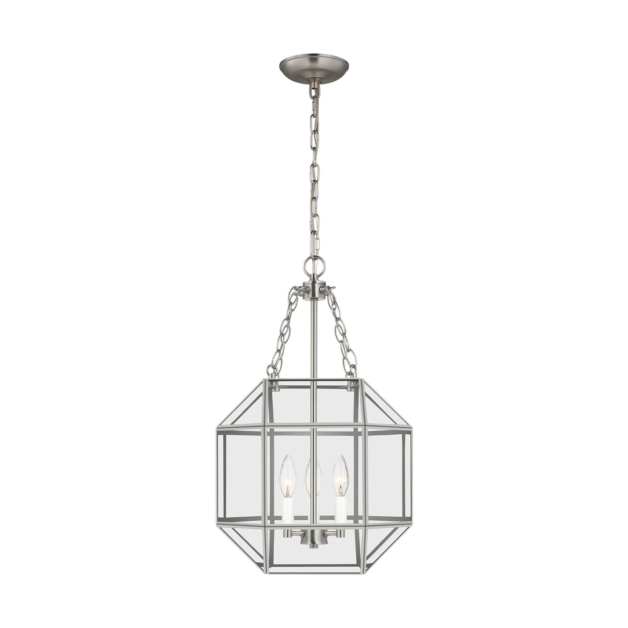 Shown in Brushed Nickel finish and Clear glass and Clear Glass Panel shade