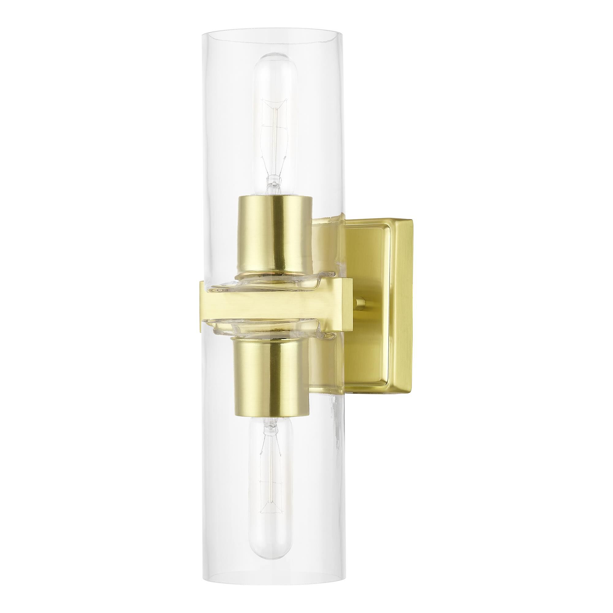 Shown in Satin Brass finish and Clear glass