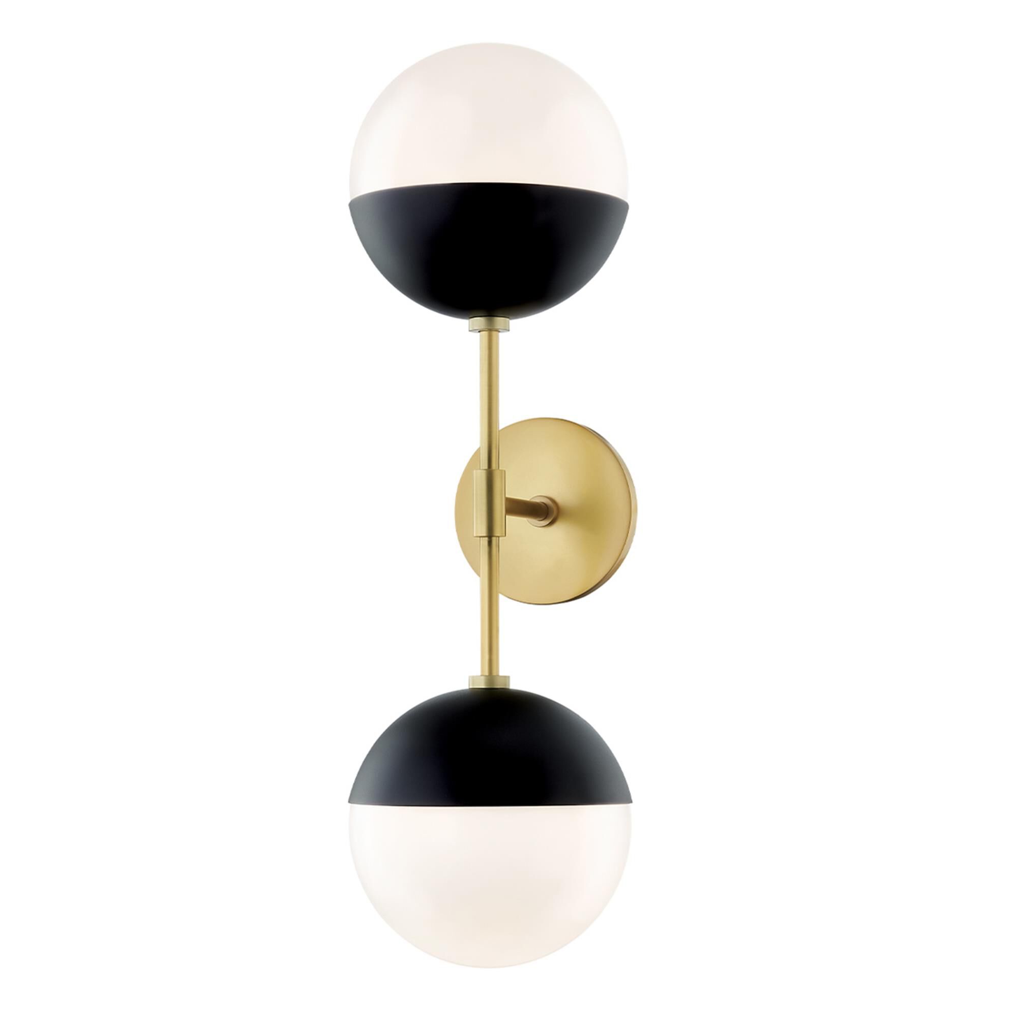 Shown in Aged Brass/Black finish and Opal Glossy glass