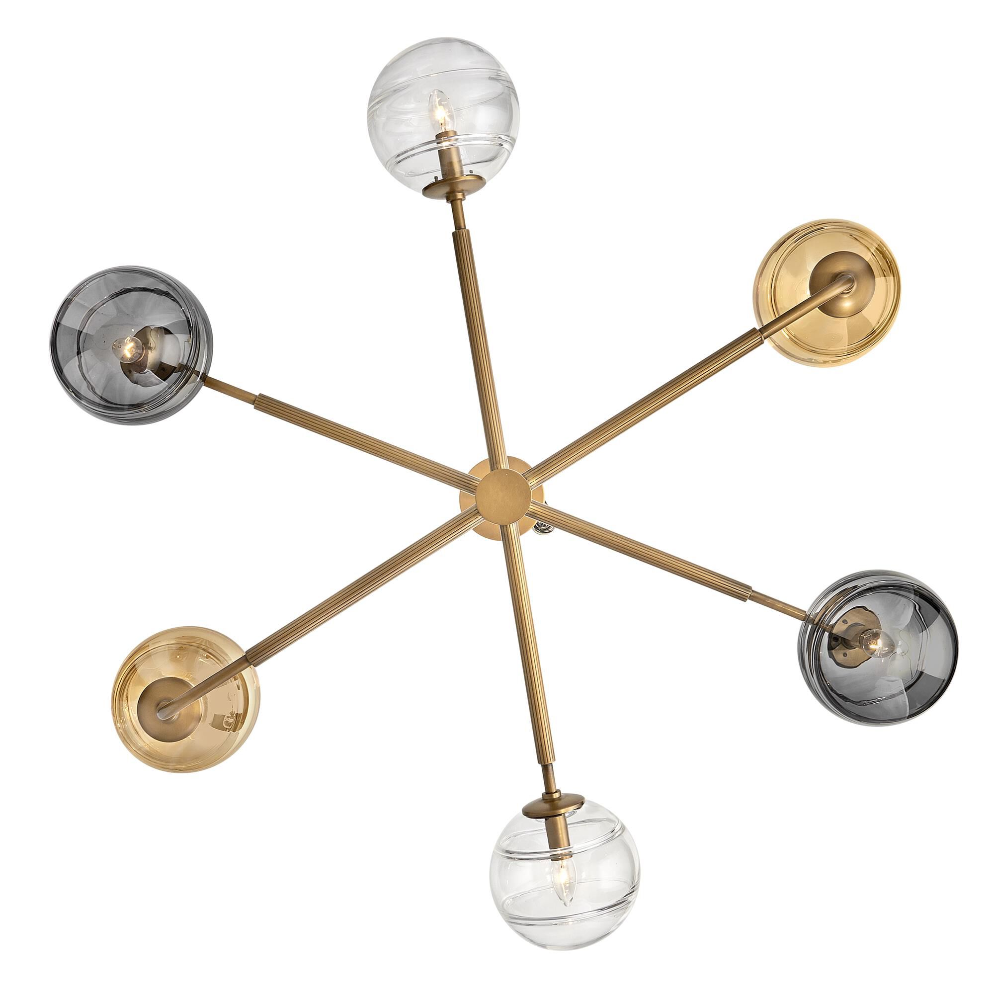 Shown in Heritage Brass finish and Multi-Colored Swirl glass