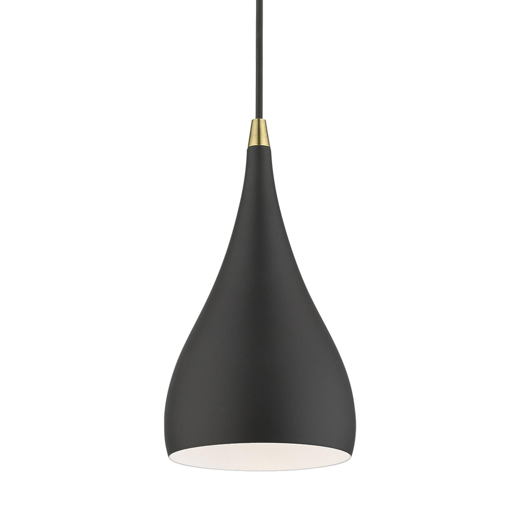 Shown in Textured Black with Antique Brass Accents finish and Textured Black Aluminum With Textured White Inside shade