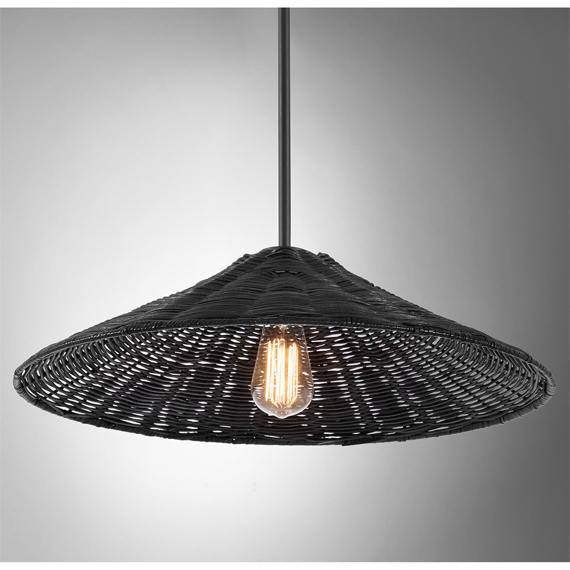 Shown in Matte Black finish and Natural Rattan shade