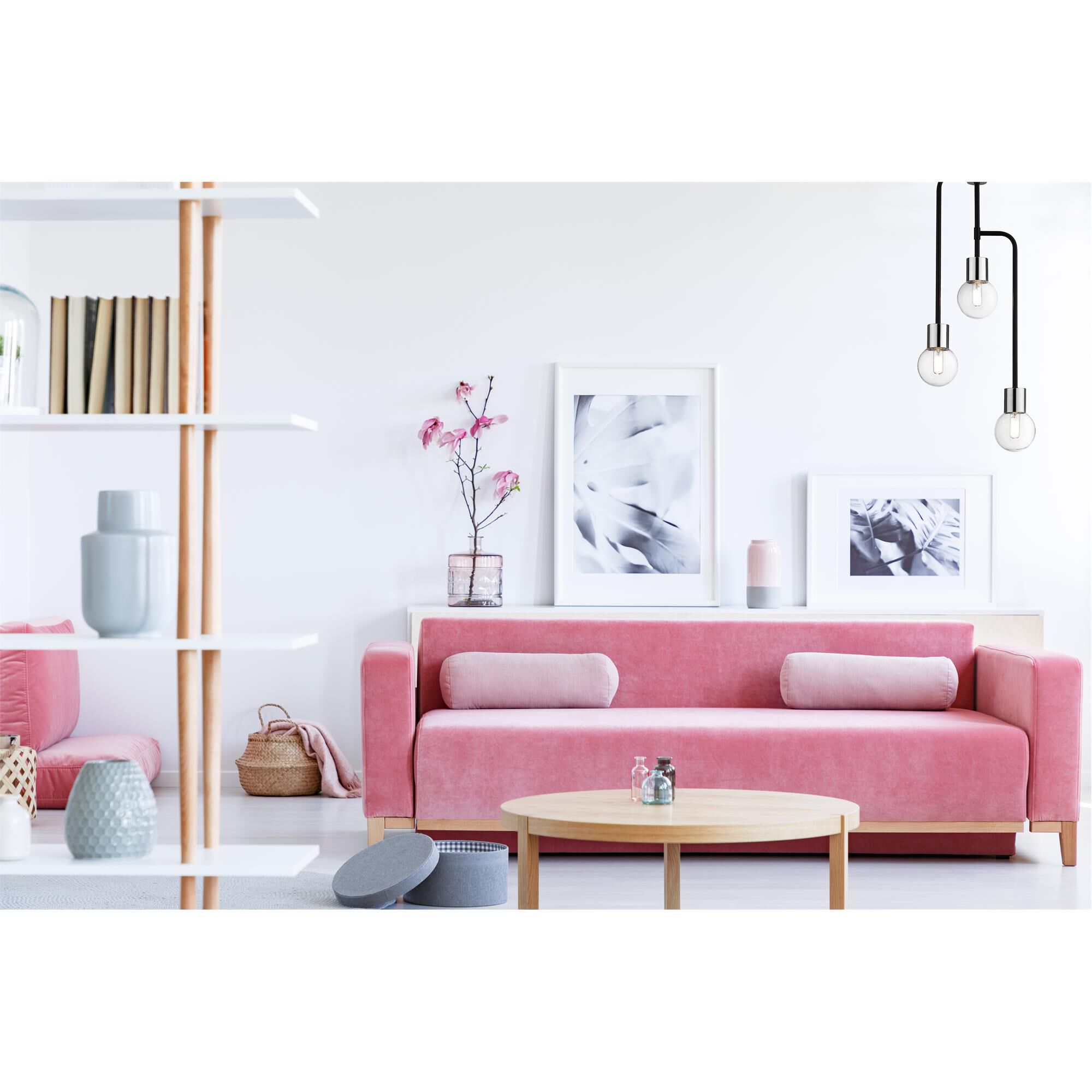 Shown in Matte Black + Polished Nickel finish and Glass shade