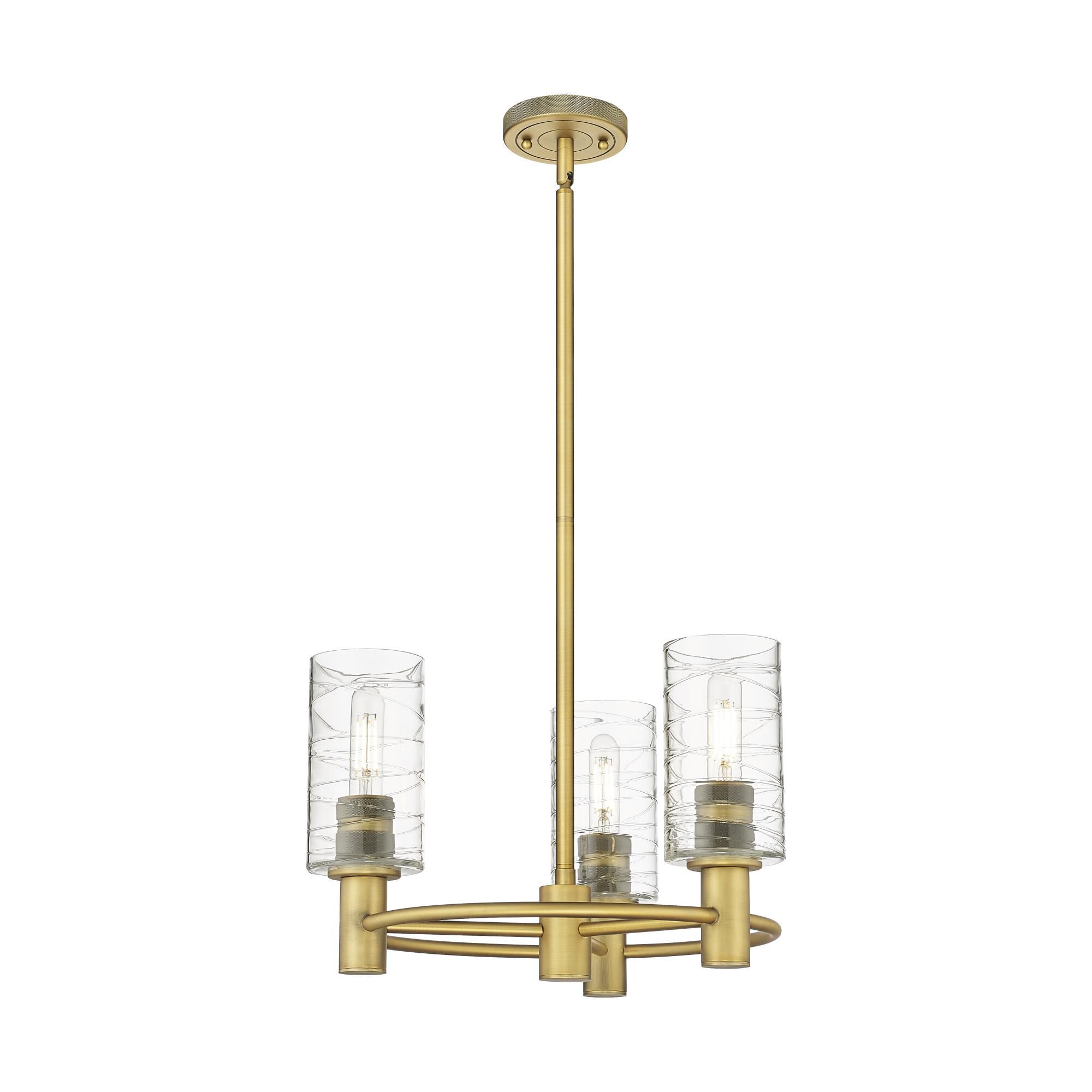 Shown in Brushed Brass finish and Deco Swirl glass and Deco Swirl Glass shade
