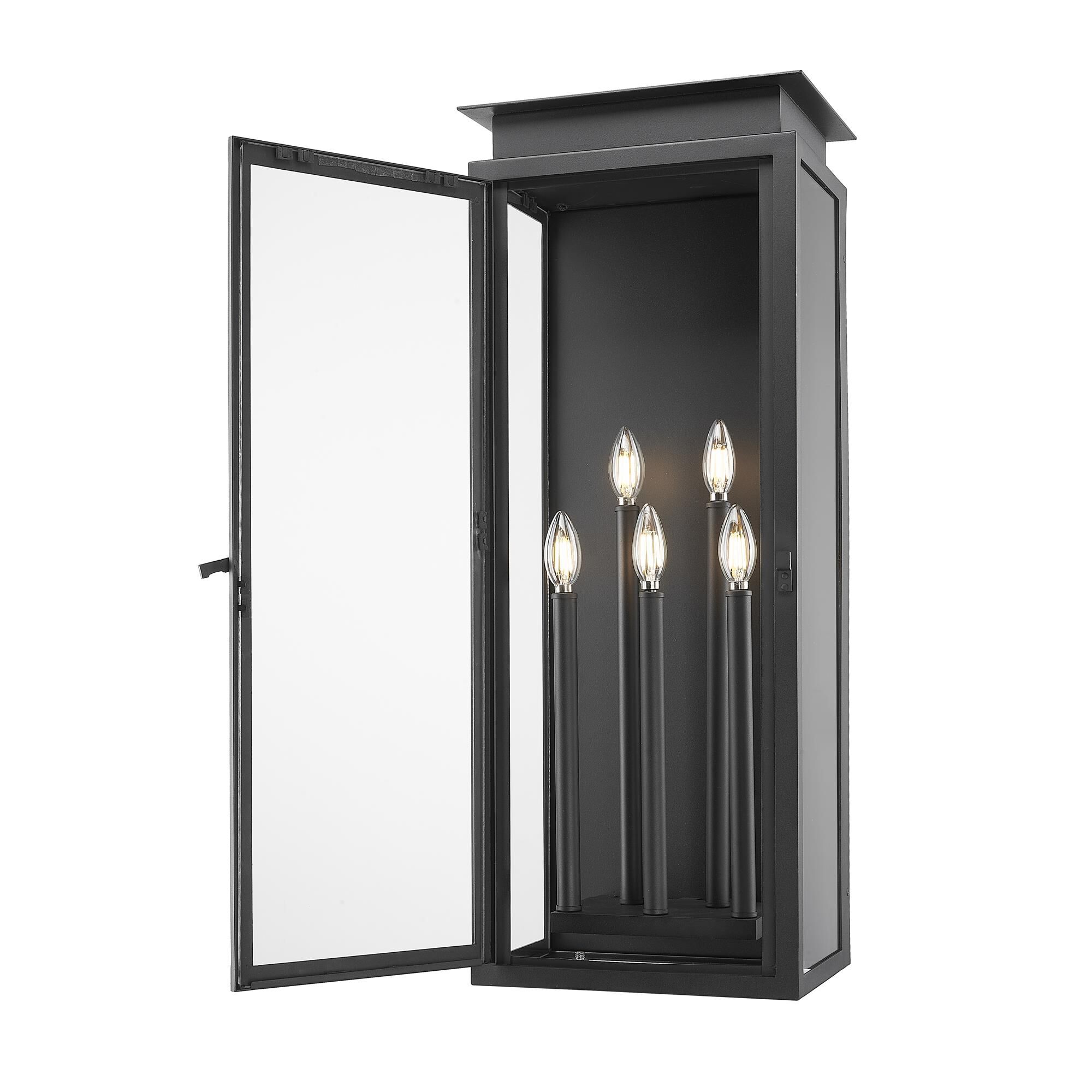 Shown in Black finish and Clear glass and Clear shade