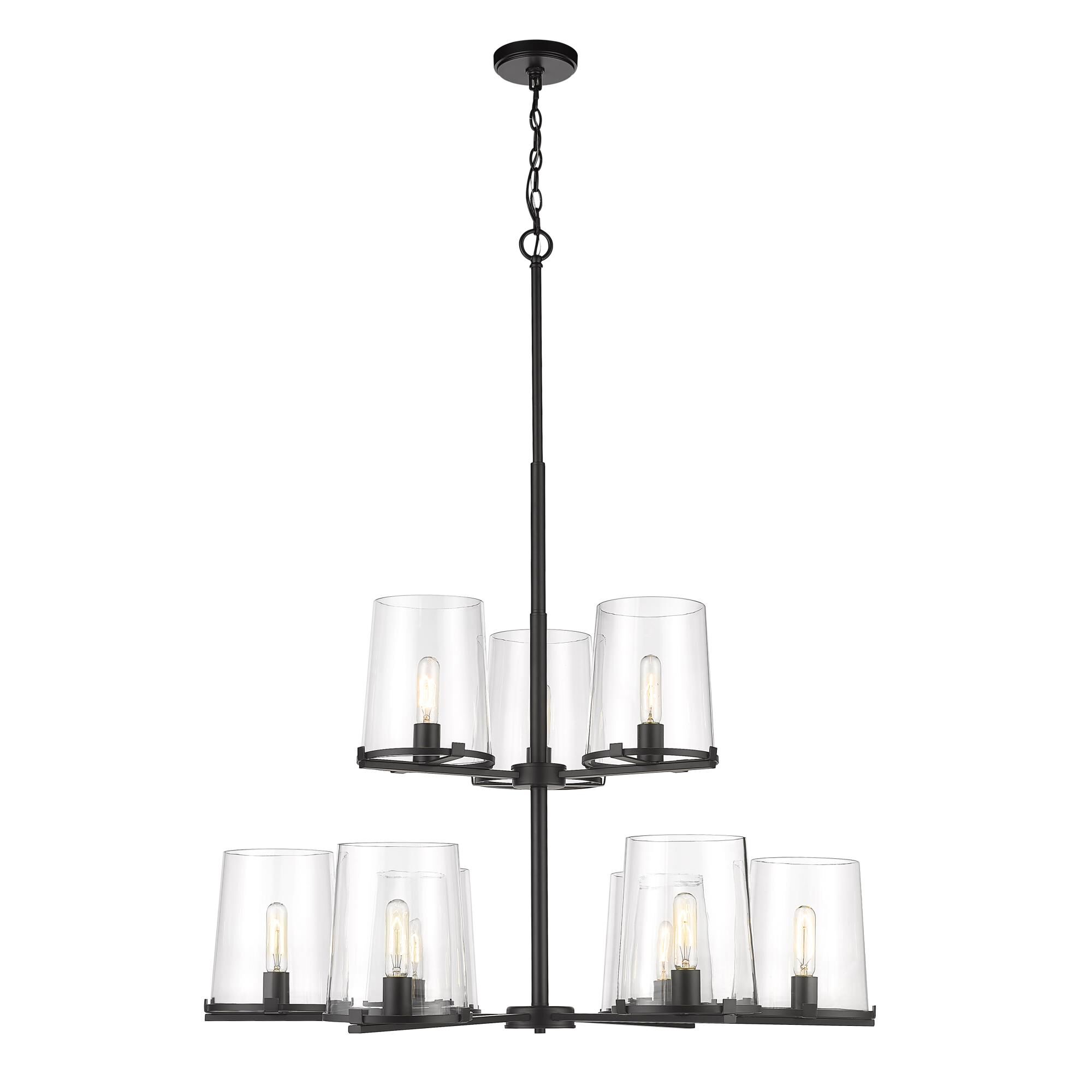 Shown in Matte Black finish and Glass shade
