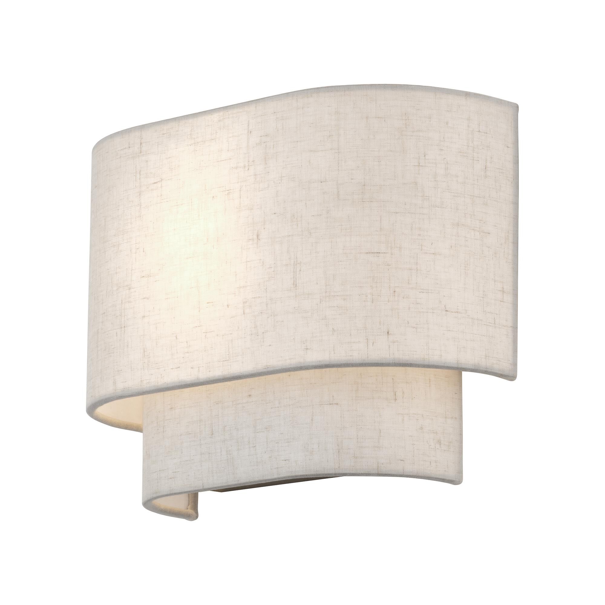 Shown in English Bronze finish and Hand Crafted Oatmeal Color Fabric with White Color Inside shade