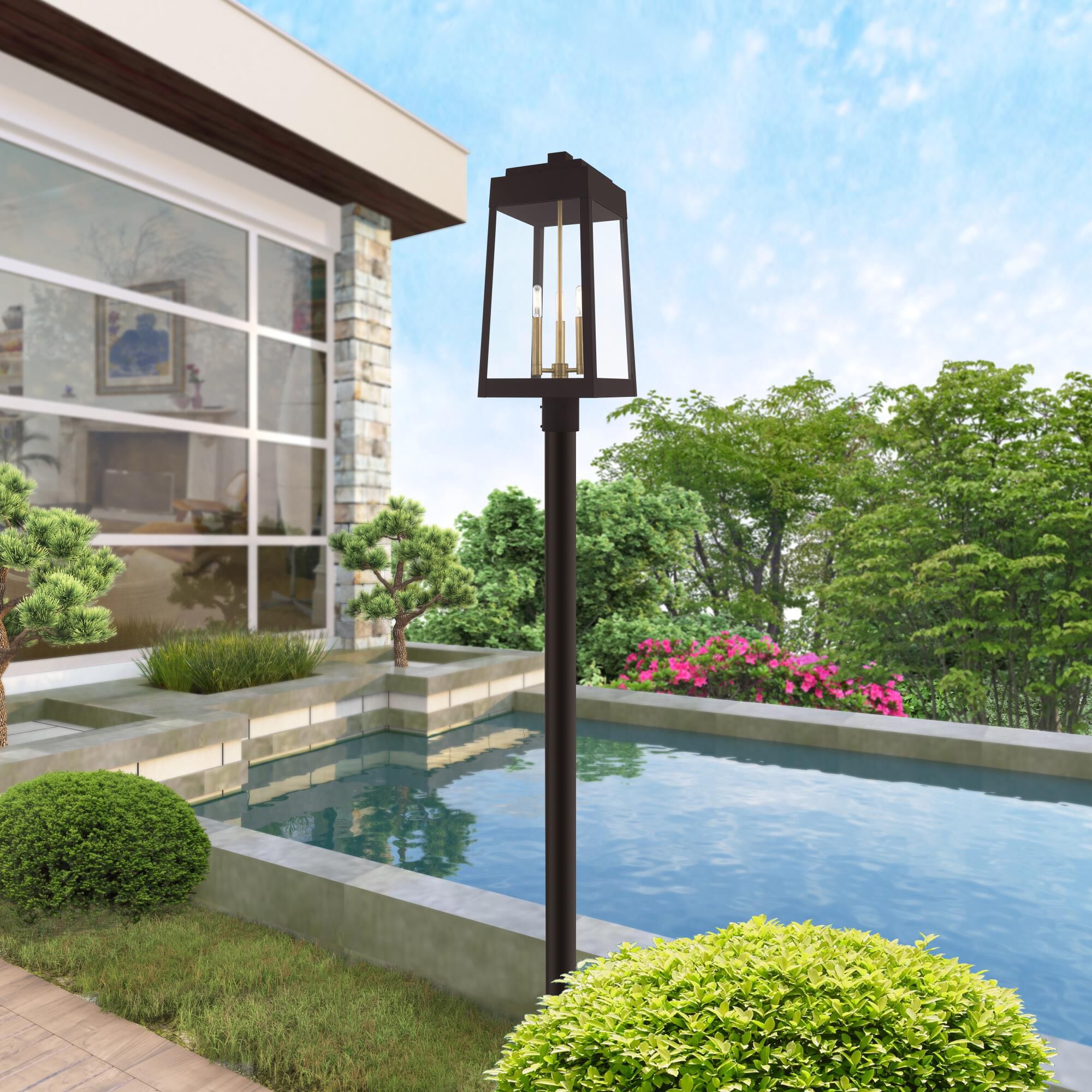 Shown in Bronze finish and Clear glass