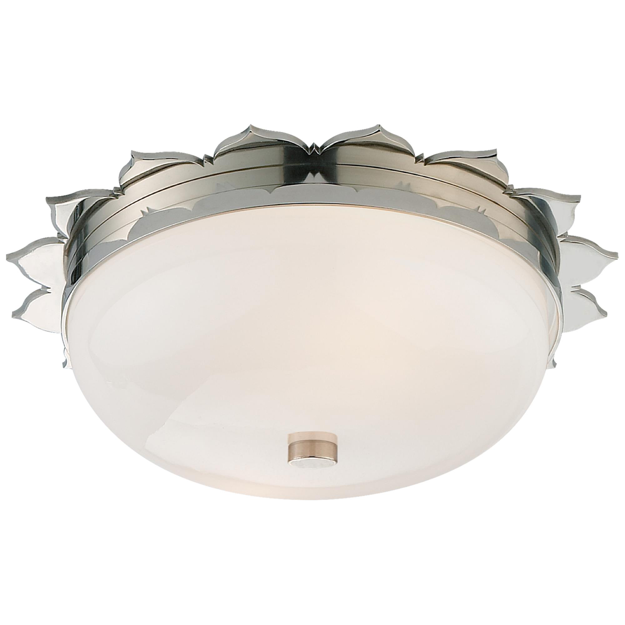 Shown in Polished Nickel finish and White glass