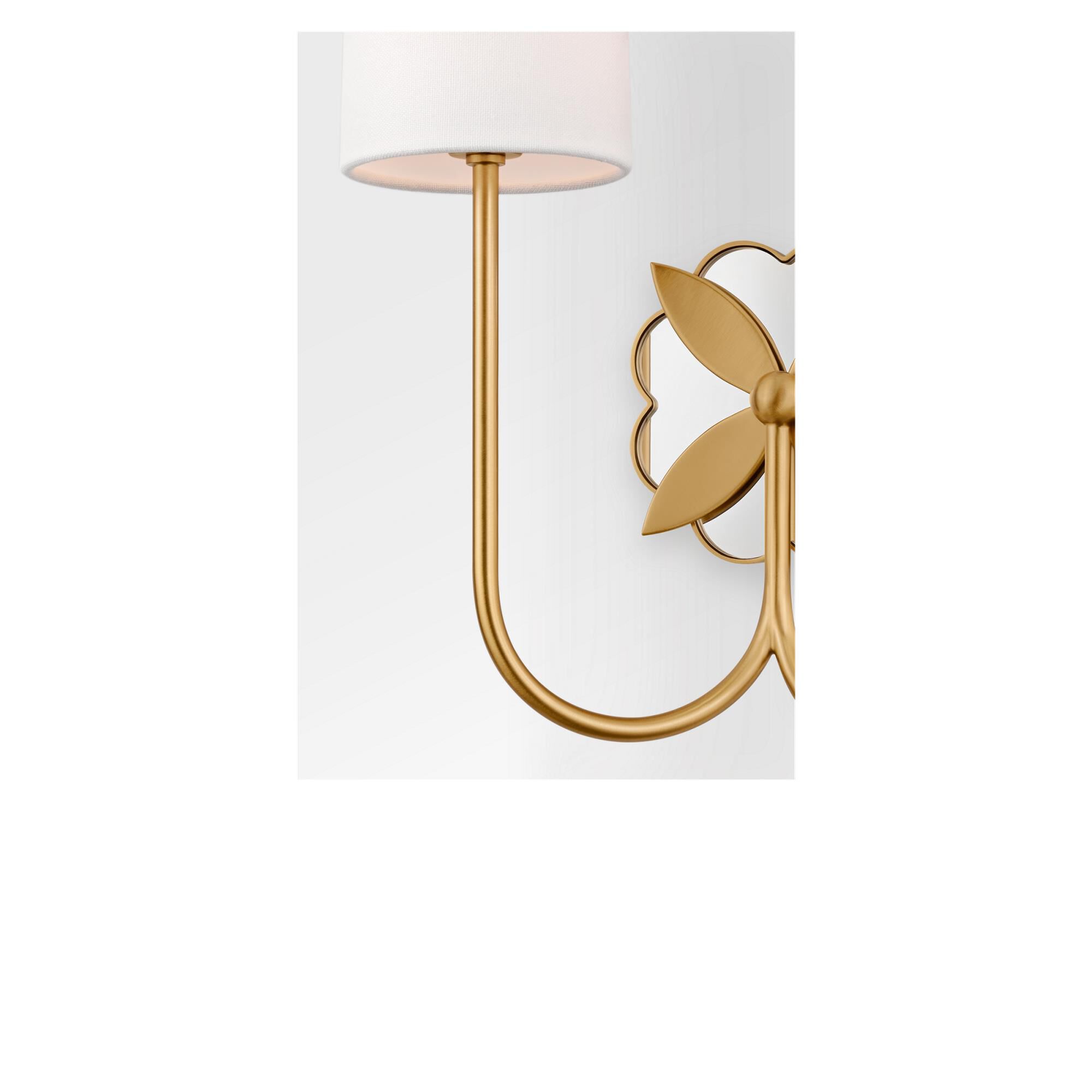 Shown in Burnished Brass finish and White Linen Fabric shade