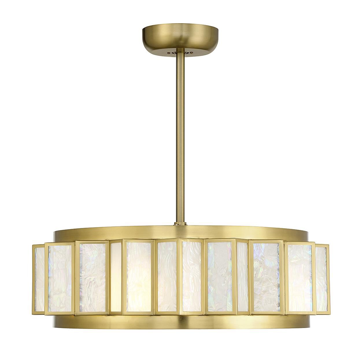 Shown in Warm Brass finish and Capiz Shell shade