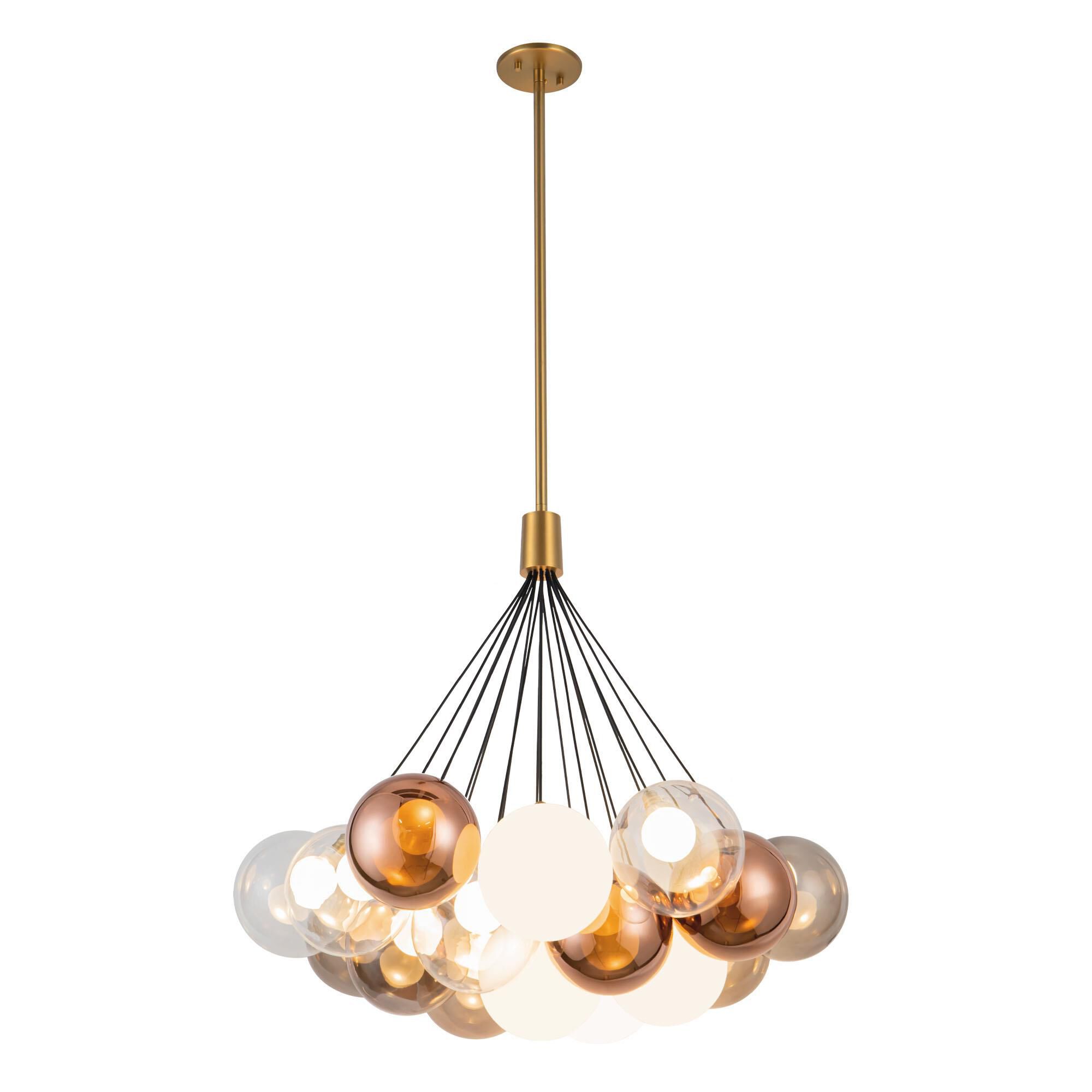 Shown in Brushed Gold finish and Clear, Copper, Opal, Smoked glass