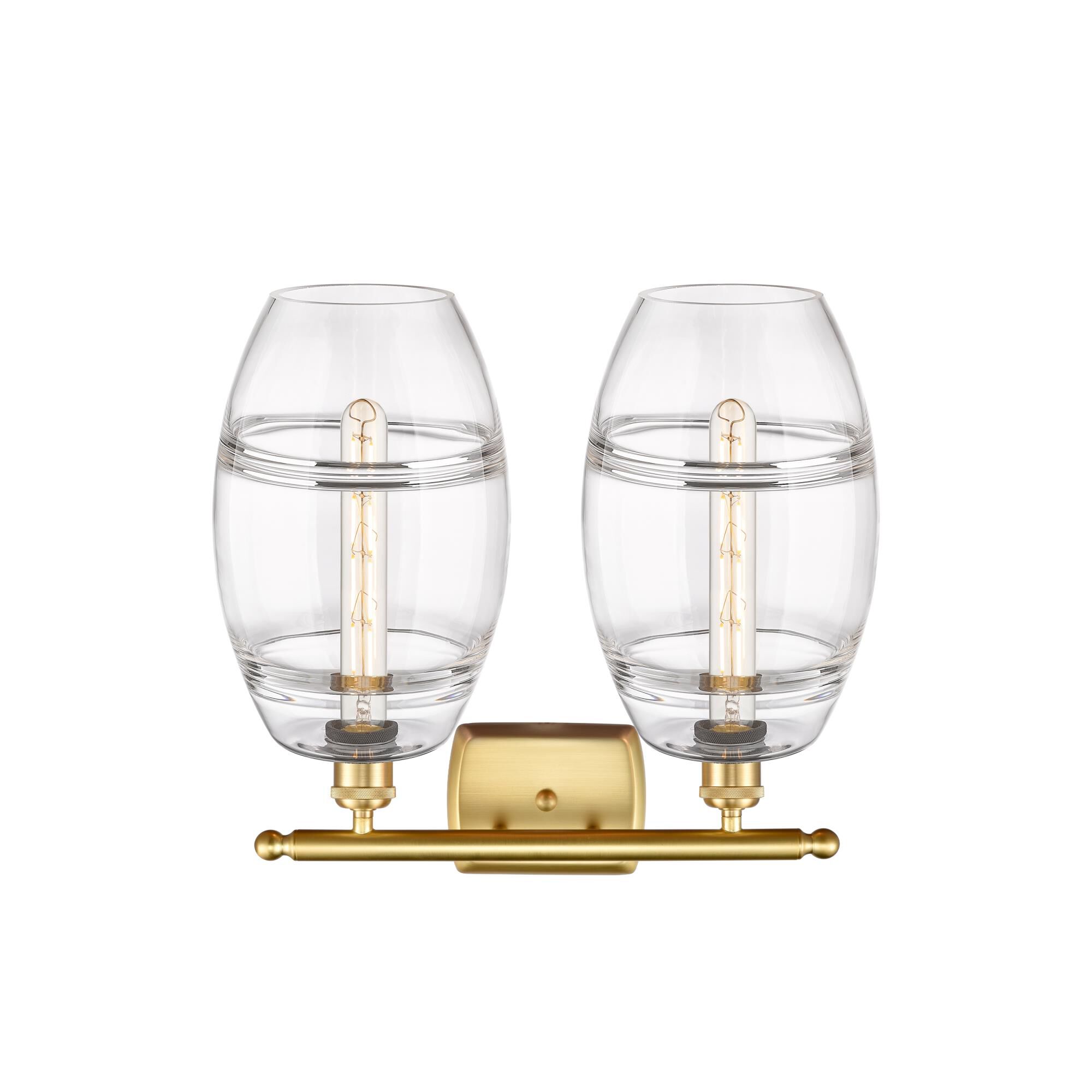 Shown in Satin Gold finish and Clear glass