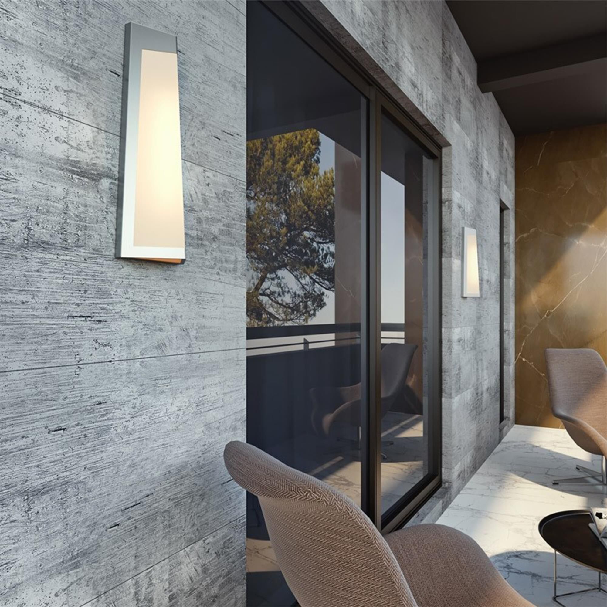 Shown in Textured Grey finish and White Acrylic glass and 120-277 Volt Dimmer accent