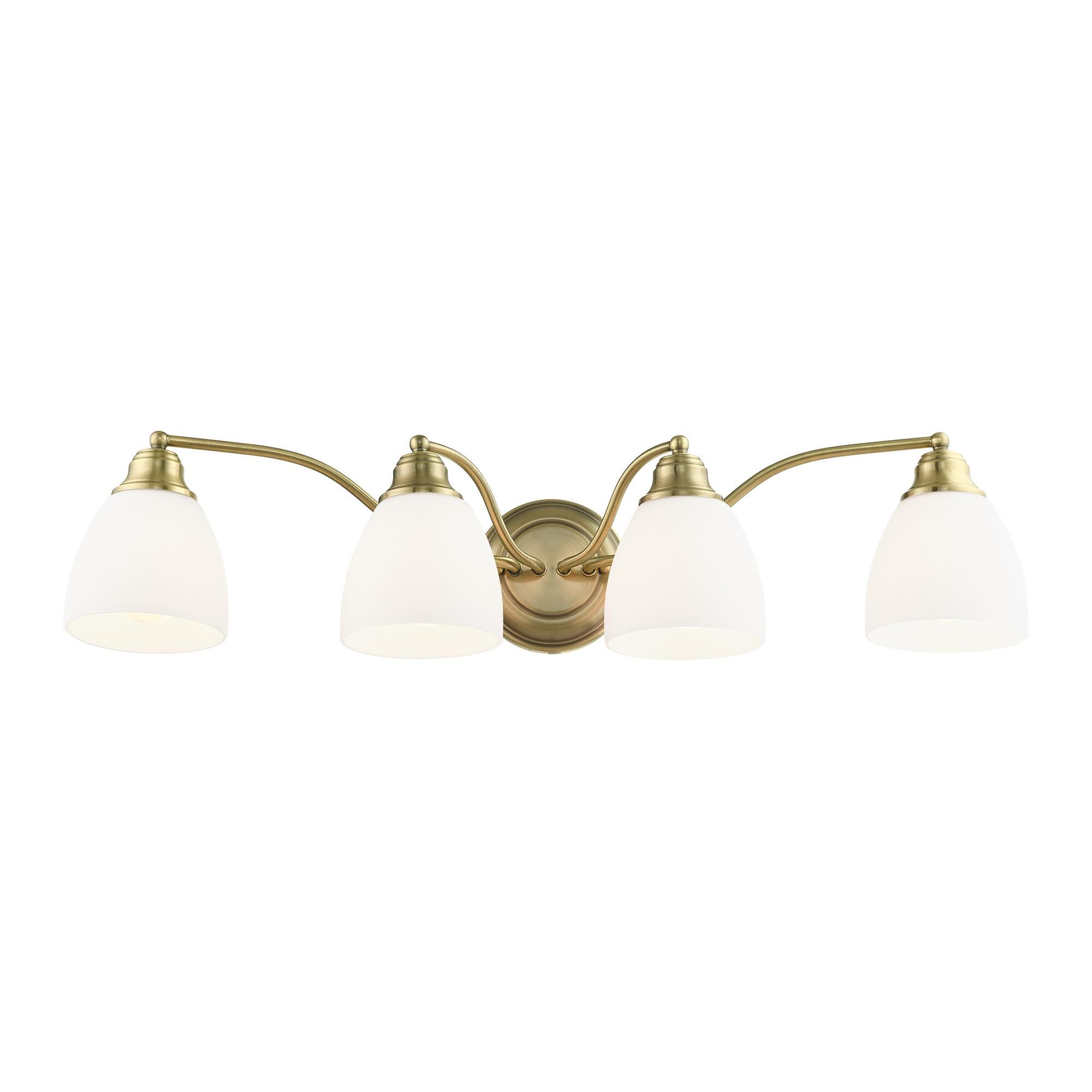 Shown in Antique Brass finish and Hand Blown Satin Opal White glass