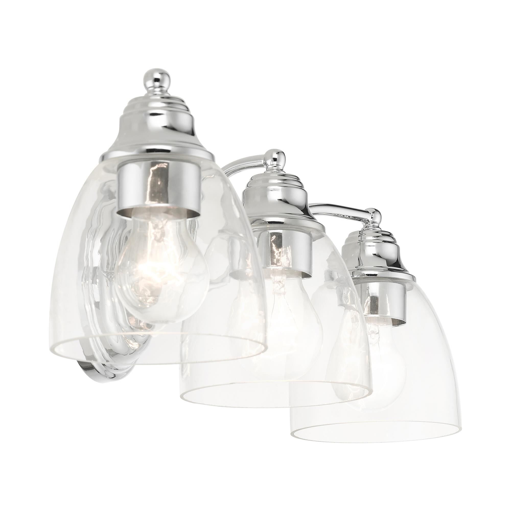 Shown in Polished Chrome finish and Hand Blown Clear glass