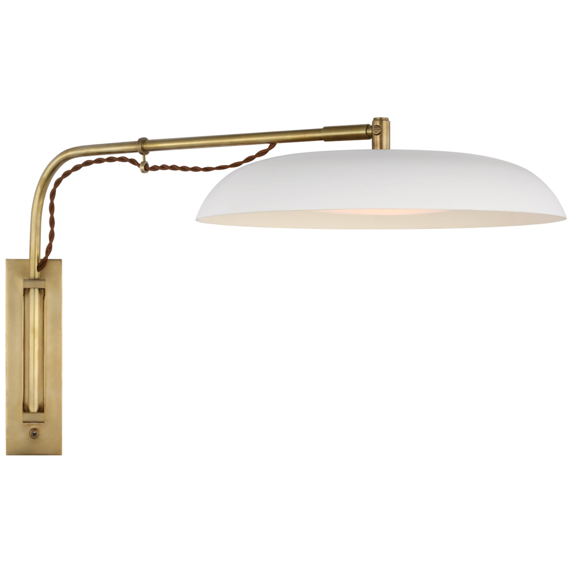 Shown in Hand-Rubbed Antique Brass and White finish and White glass