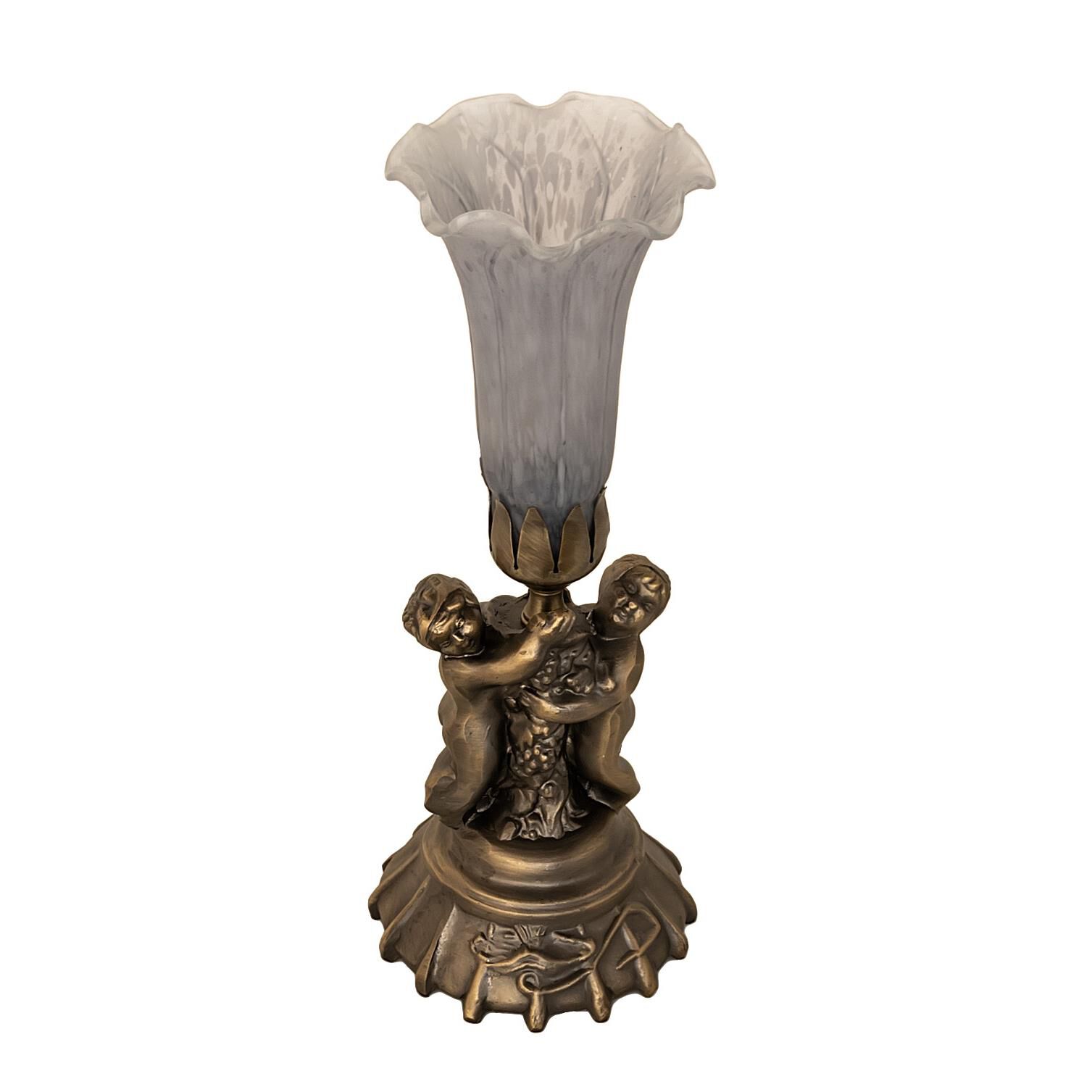 Shown in Antique Brass finish and Grey glass