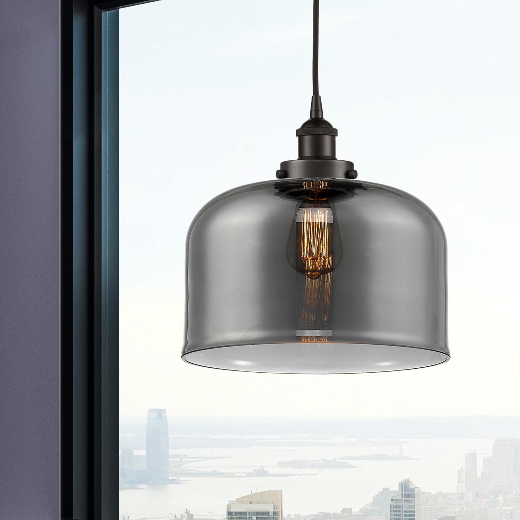 Shown in Oil Rubbed Bronze finish and Plated Smoke X-Large Bell glass