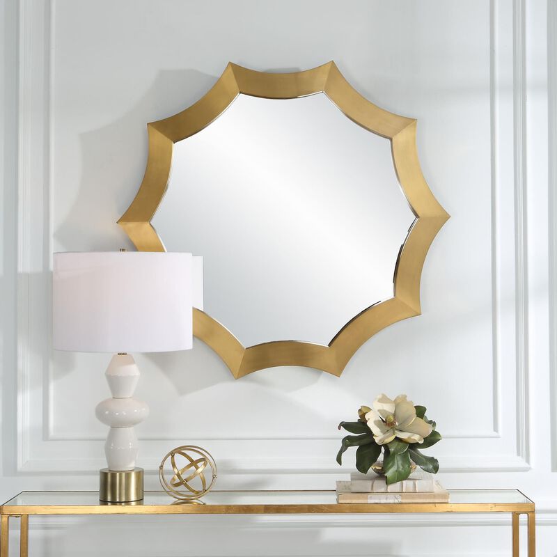 Uttermost Flare Brushed Brass Round Mirror Decorative Mirrors by Uttermost