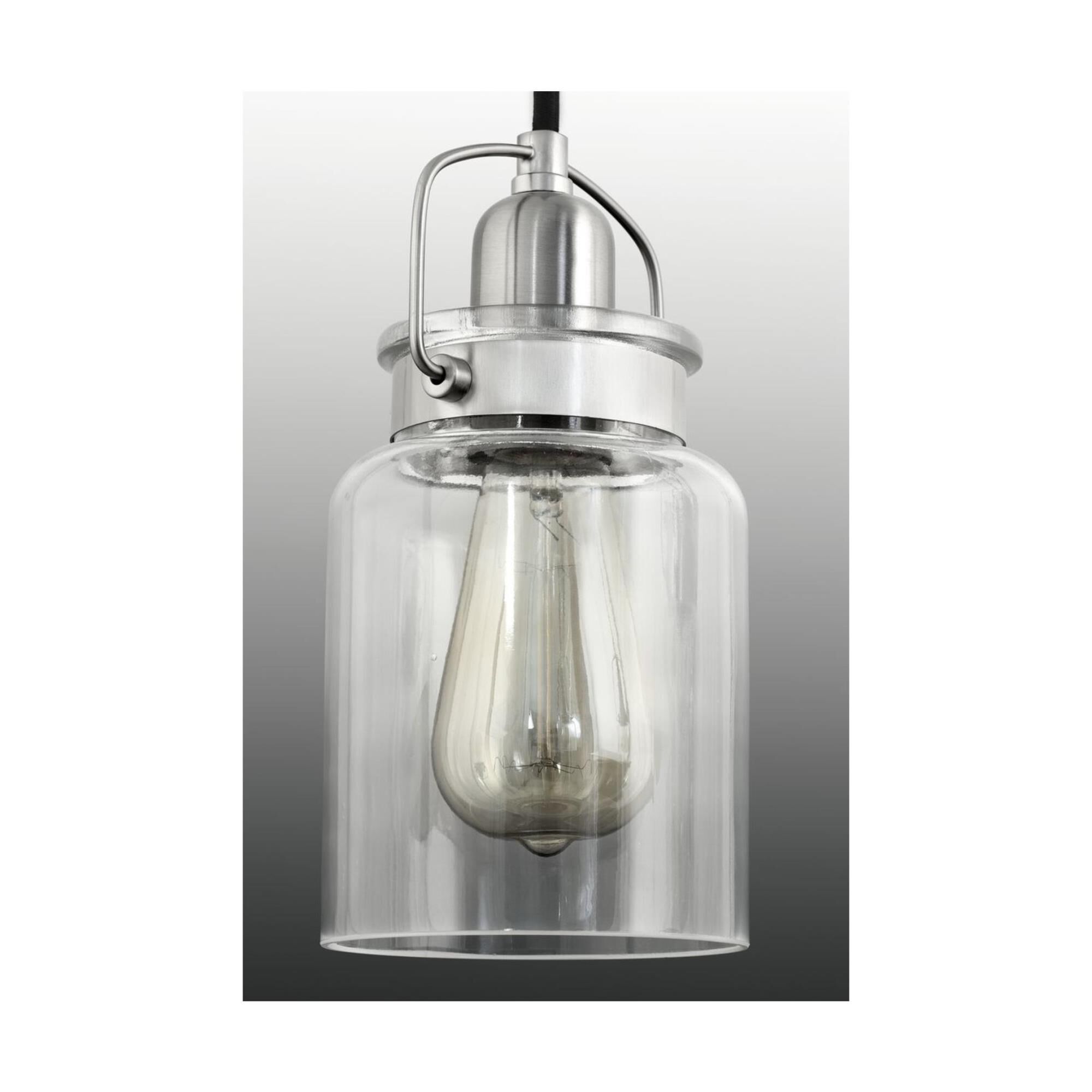 Shown in Brushed Nickel finish and Clear glass