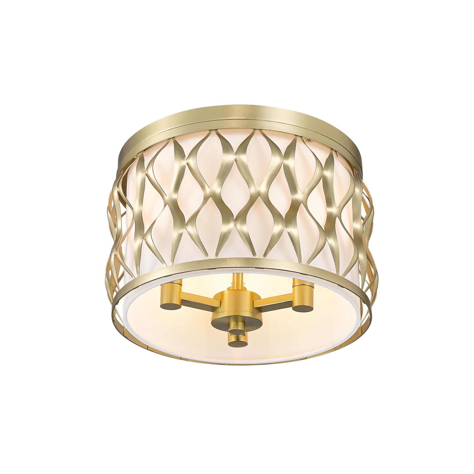 Shown in Modern Gold finish and White glass and White shade