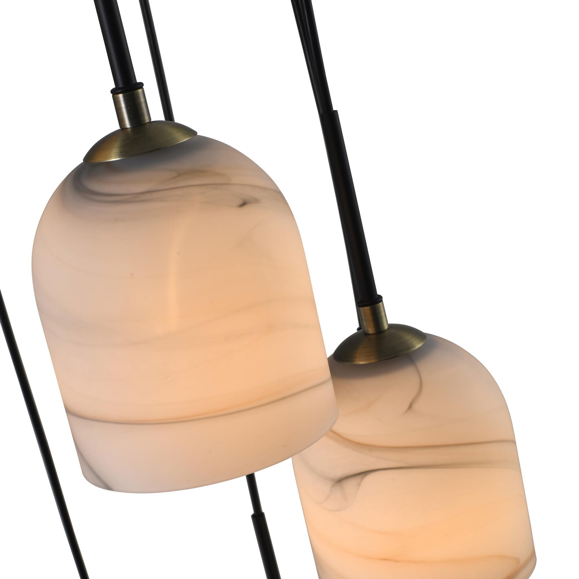 Shown in Black and Brushed Brass finish and Alabaster Style glass