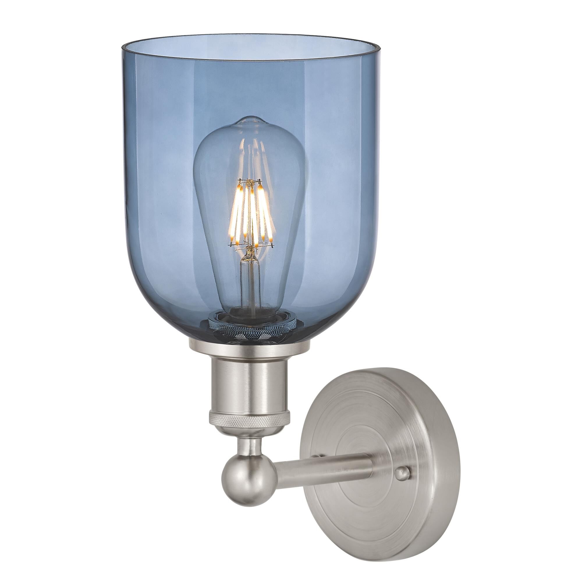 Shown in Brushed Satin Nickel finish and Princess Blue glass