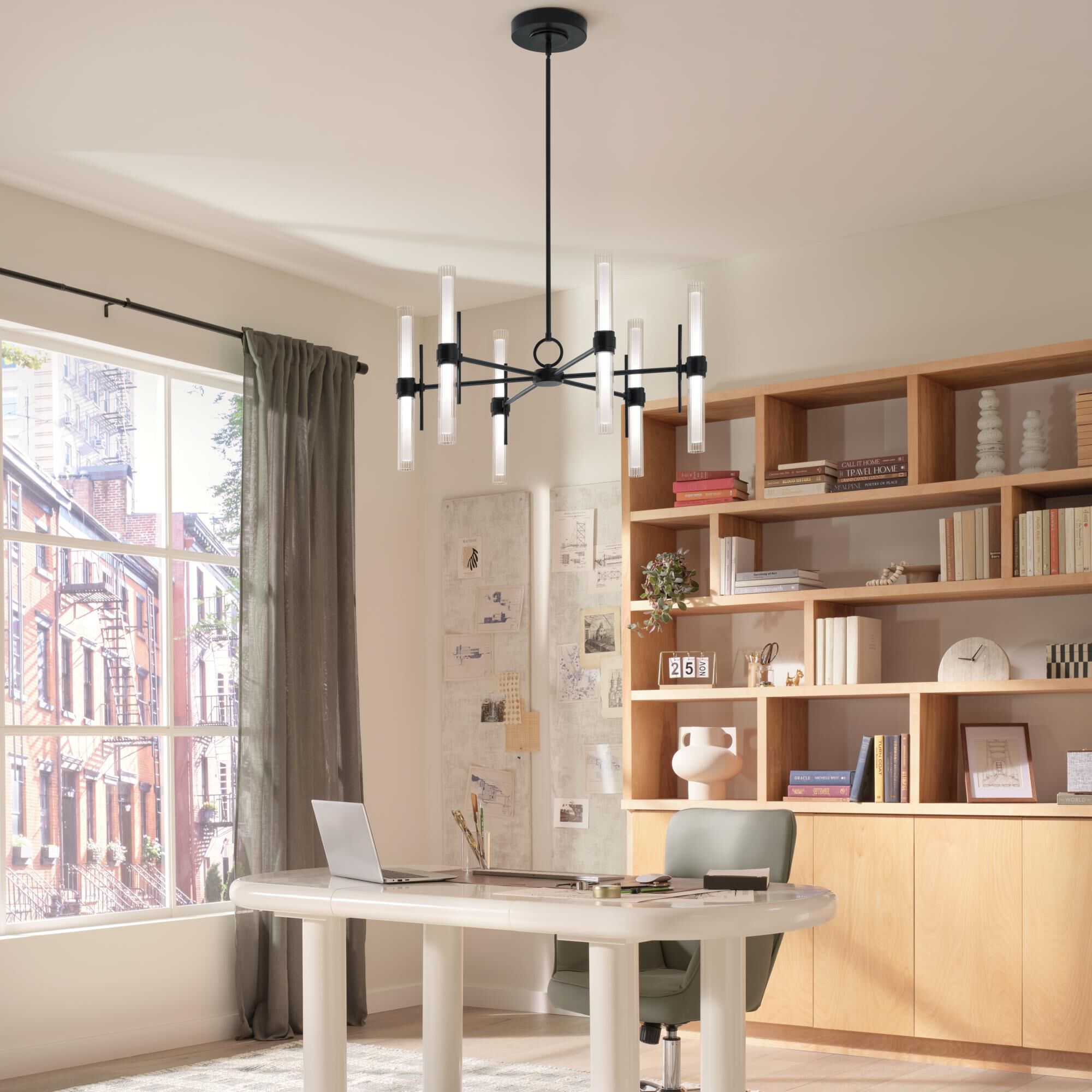 Shown in Black finish and Clear Fluted glass