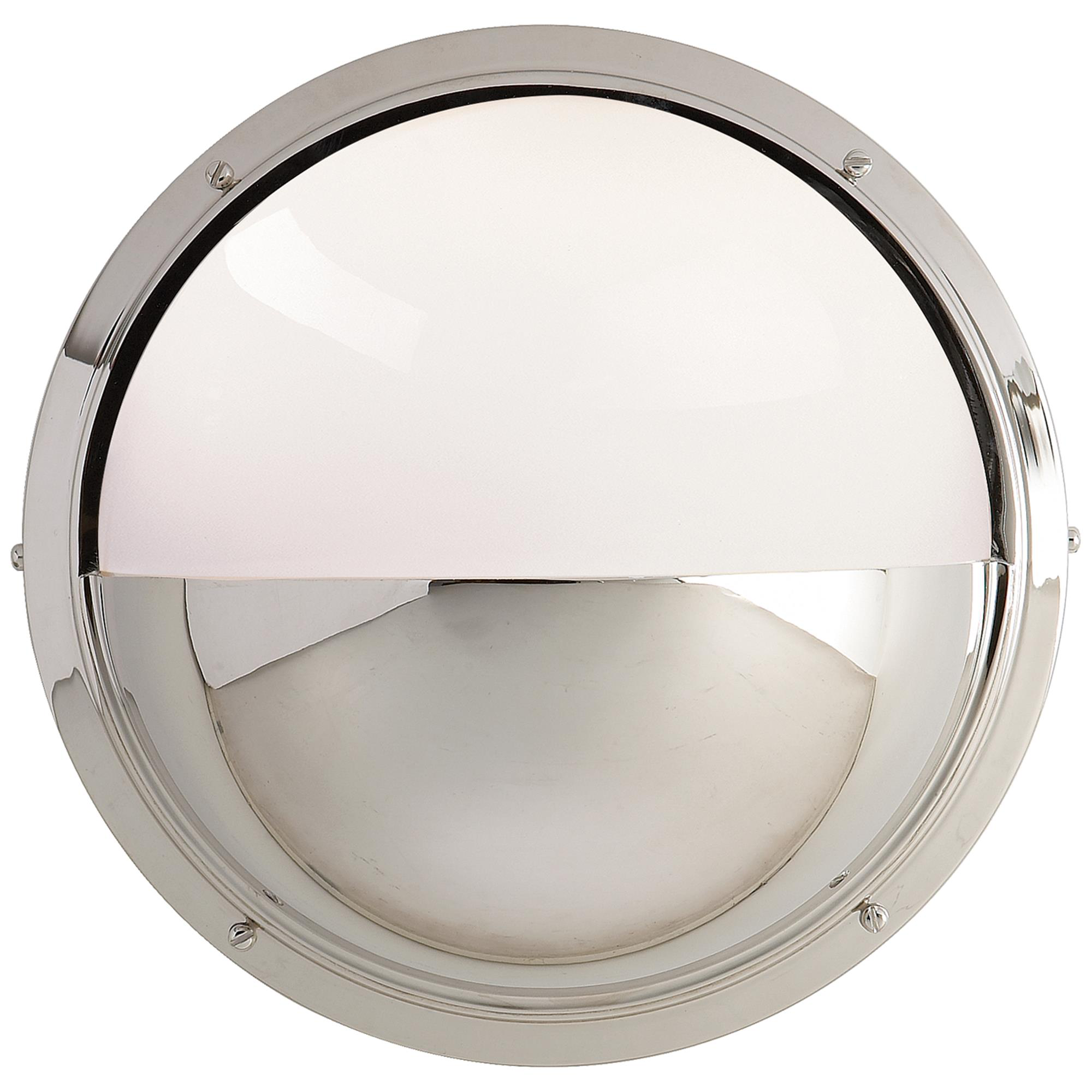 Shown in Polished Nickel finish and White glass