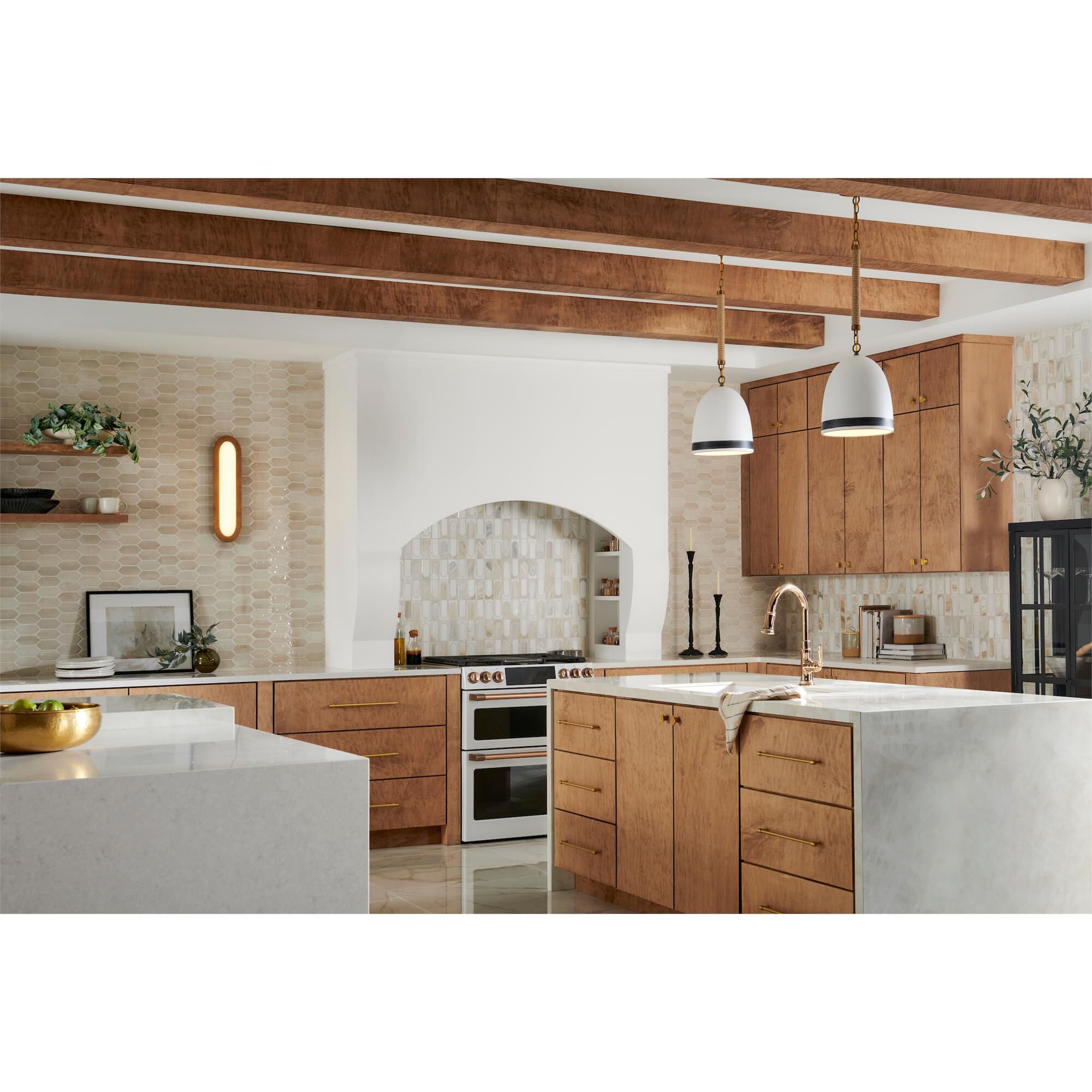 Shown in Heritage Brass finish and Off-White Ceramic with Black glass