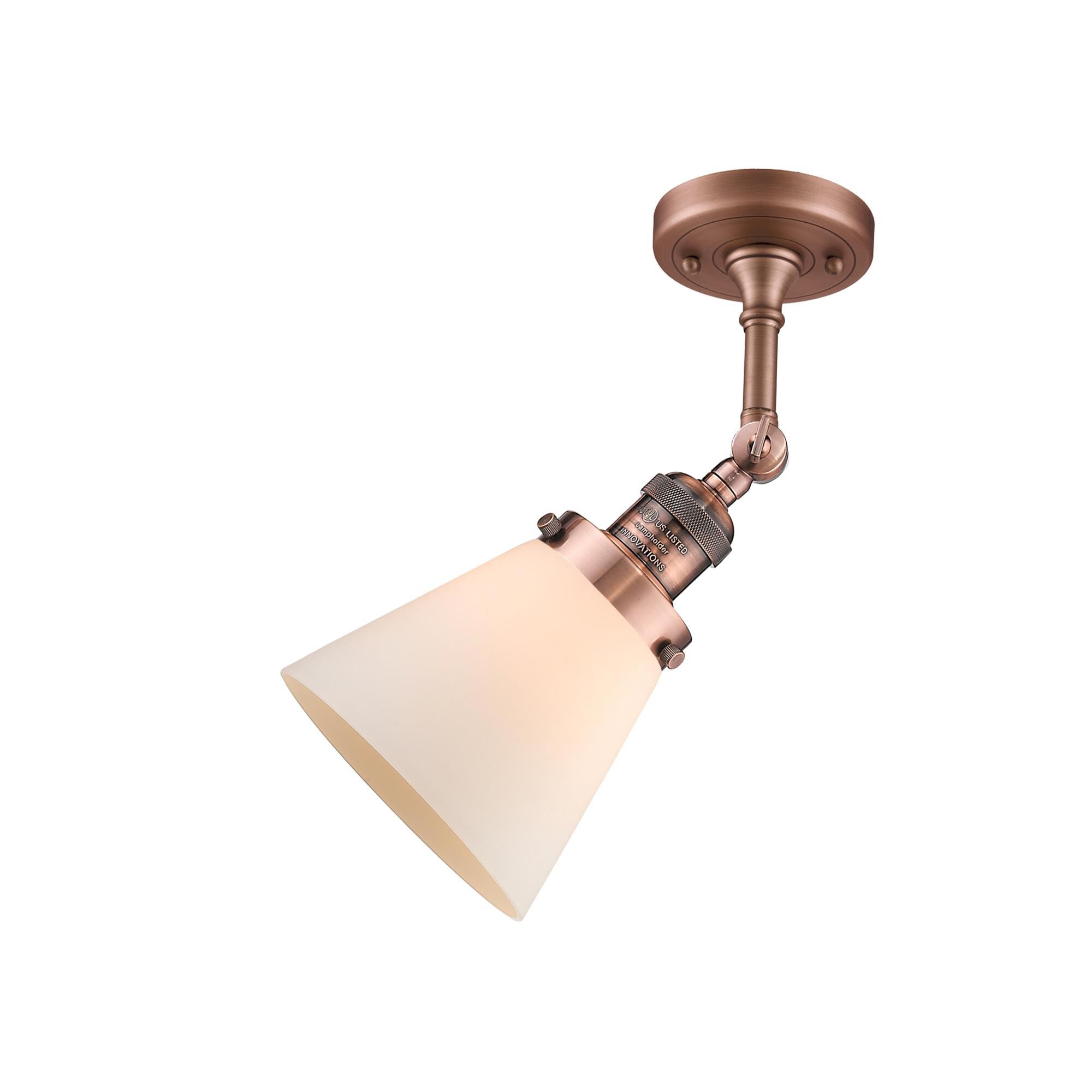 Shown in Antique Copper finish and Frosted glass and None accent