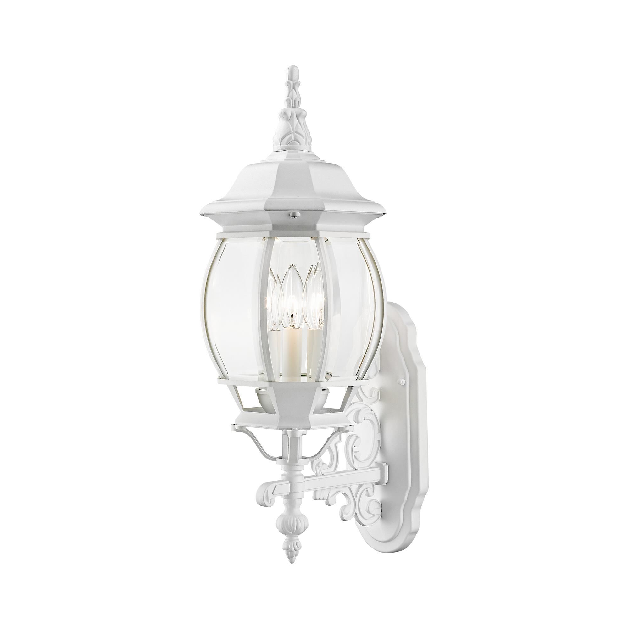Shown in Textured White finish and Clear Beveled glass and Clear Beveled Glass shade