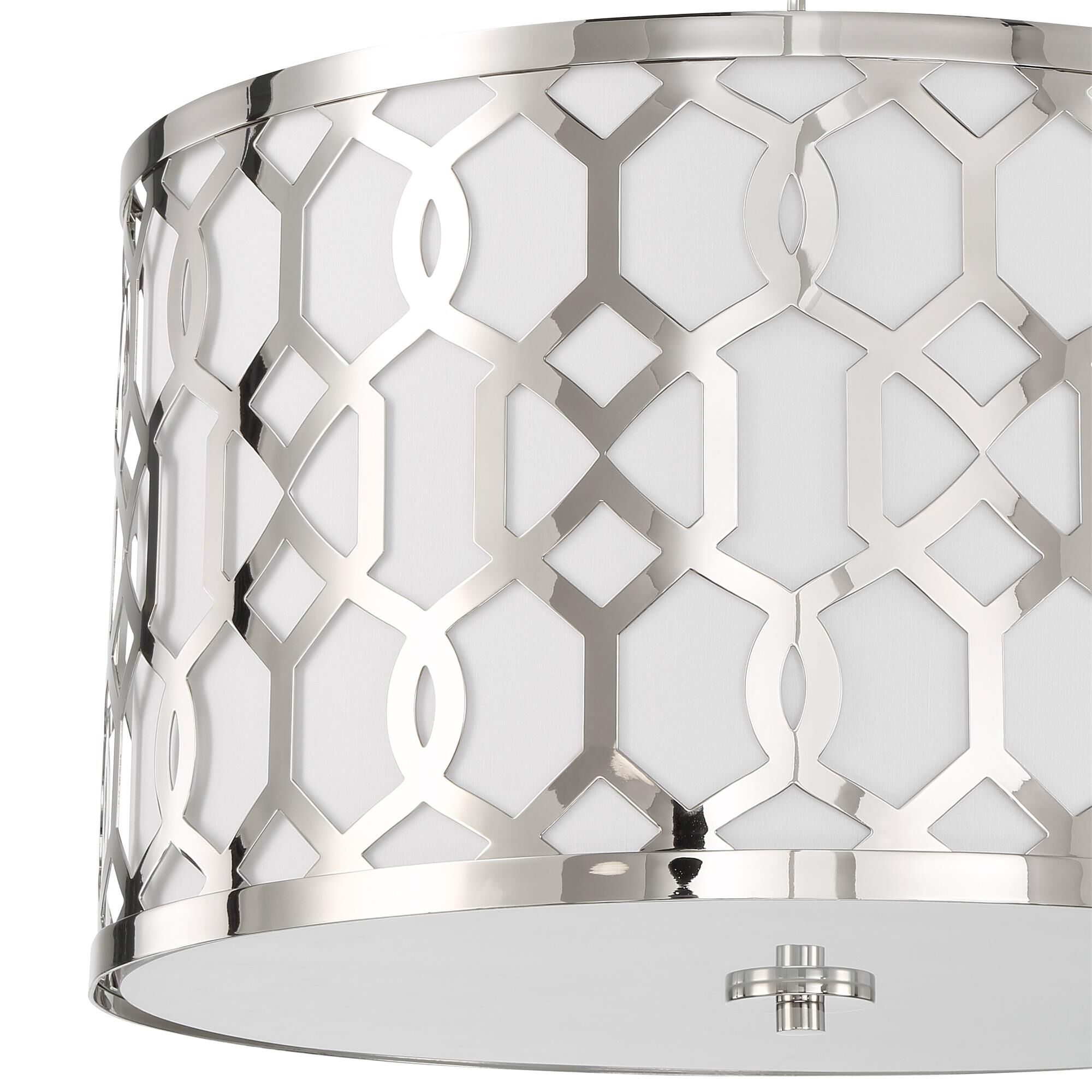 Shown in Polished Nickel finish and Silk glass and White shade