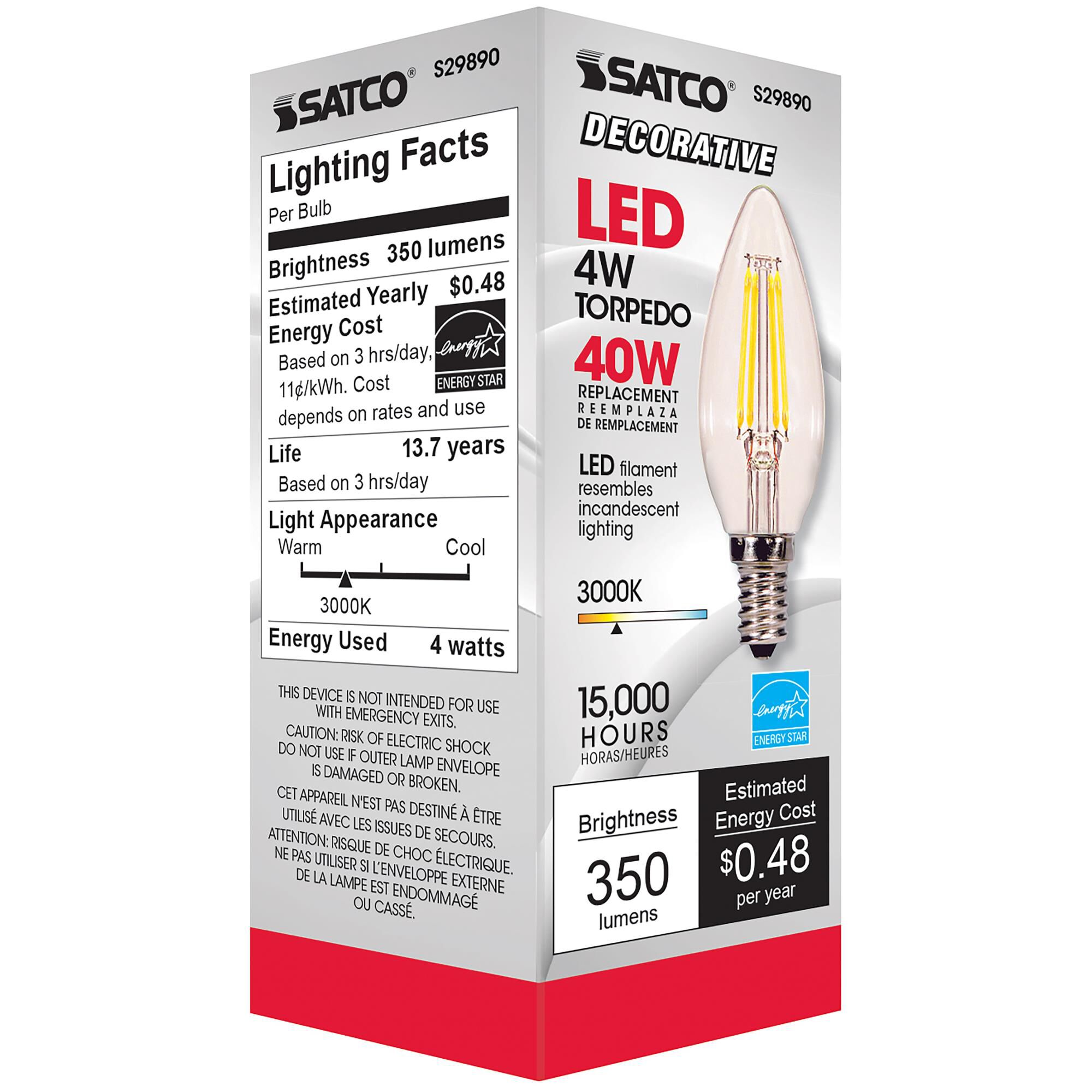 Dimmable 4 Watt 3000K B11 LED Light Bulb,