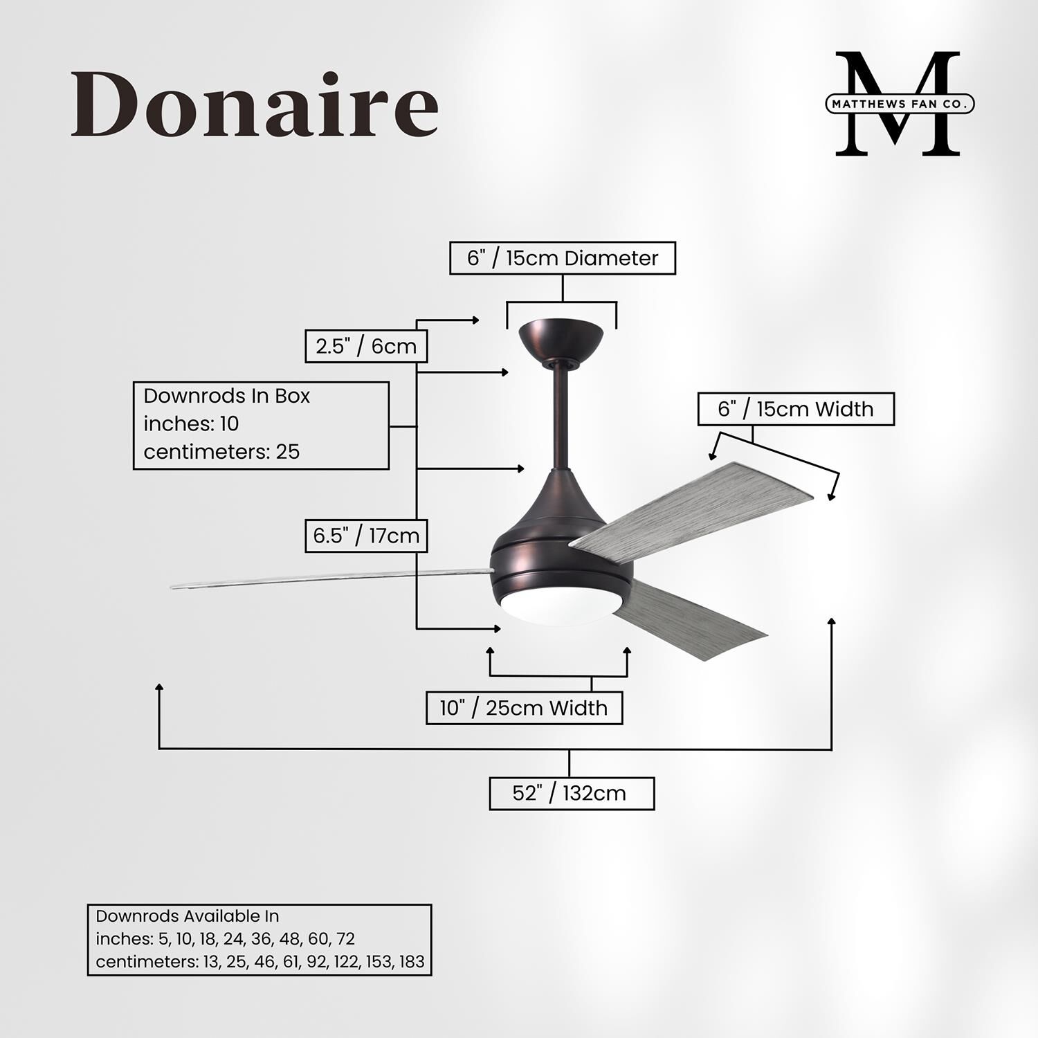 Donaire Outdoor Coastal Wet Rated 52 Inch Ceiling Fan with Light Kit by Matthews Fan Company