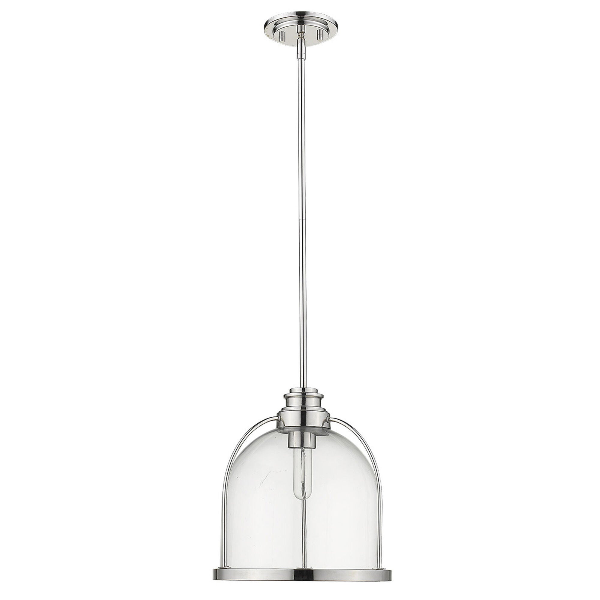 Shown in Polished Nickel finish and Clear glass and Clear, Dome Shaped Glass Globe shade