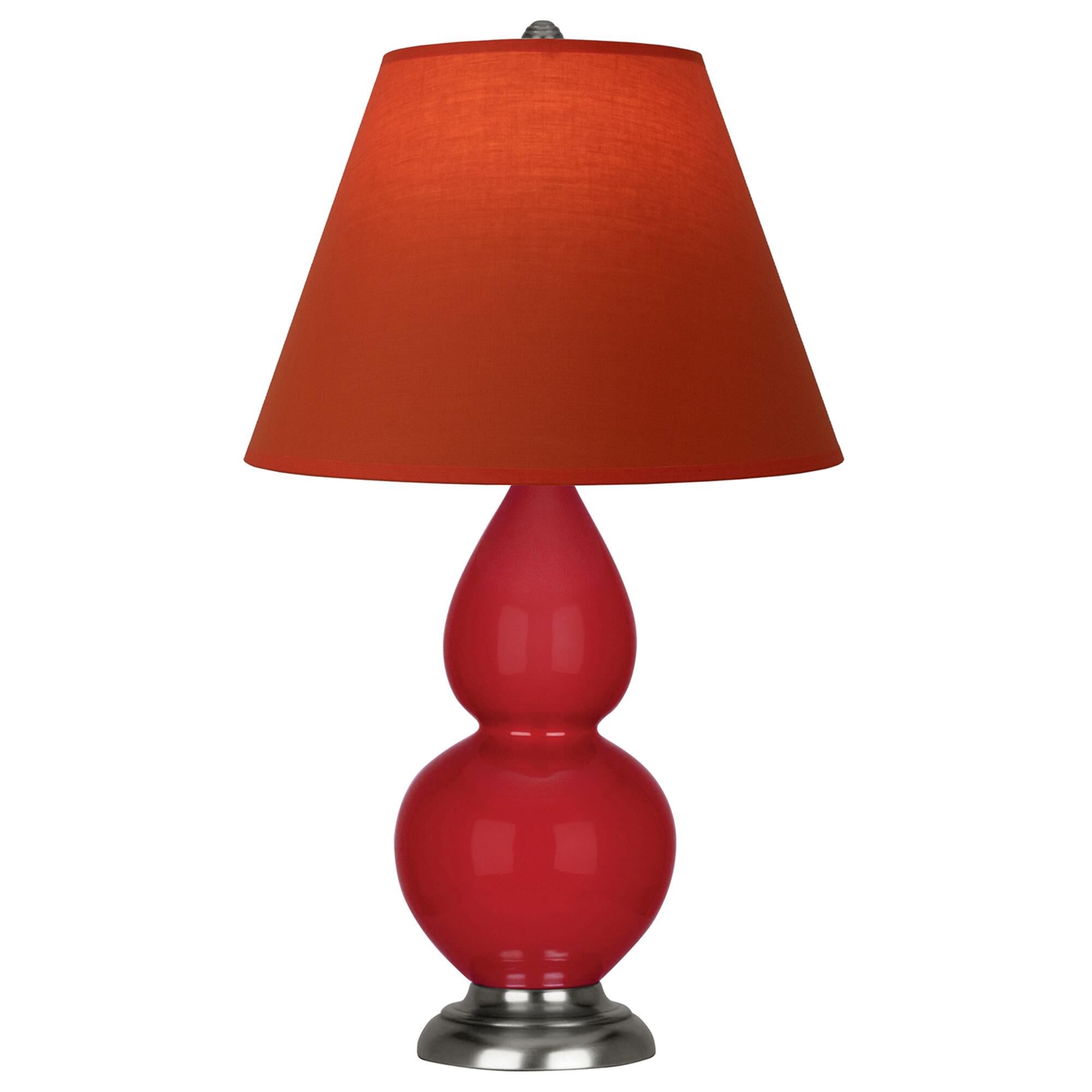 Shown in Ruby Red finish and Tangerine and Taupe Lining shade and Antique Silver accent